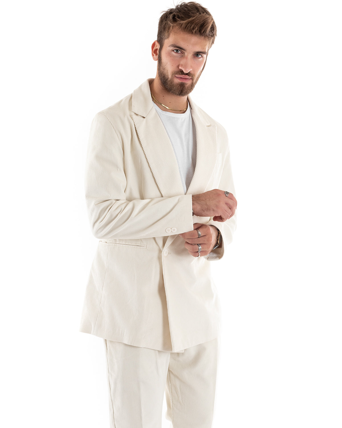 Double-Breasted Men's Suit Velvet Suit Suit Jacket Pants Cream Elegant Ceremony GIOSAL-OU2194A