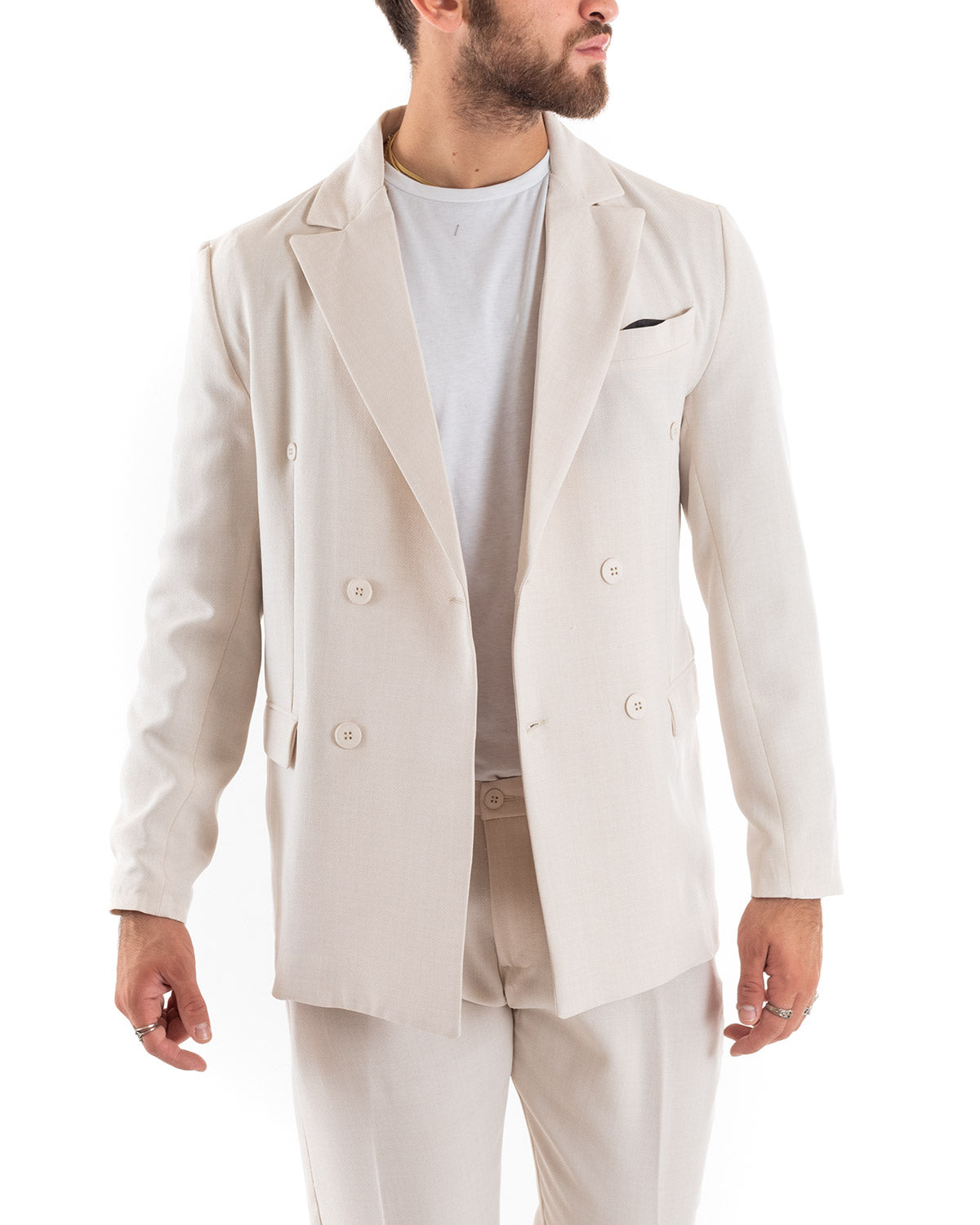 Giacca Pantaloni Abbinamento Spezzato Uomo Giacca Outfit Pantaloni Beige Estate Spezzato Giacca Beige High