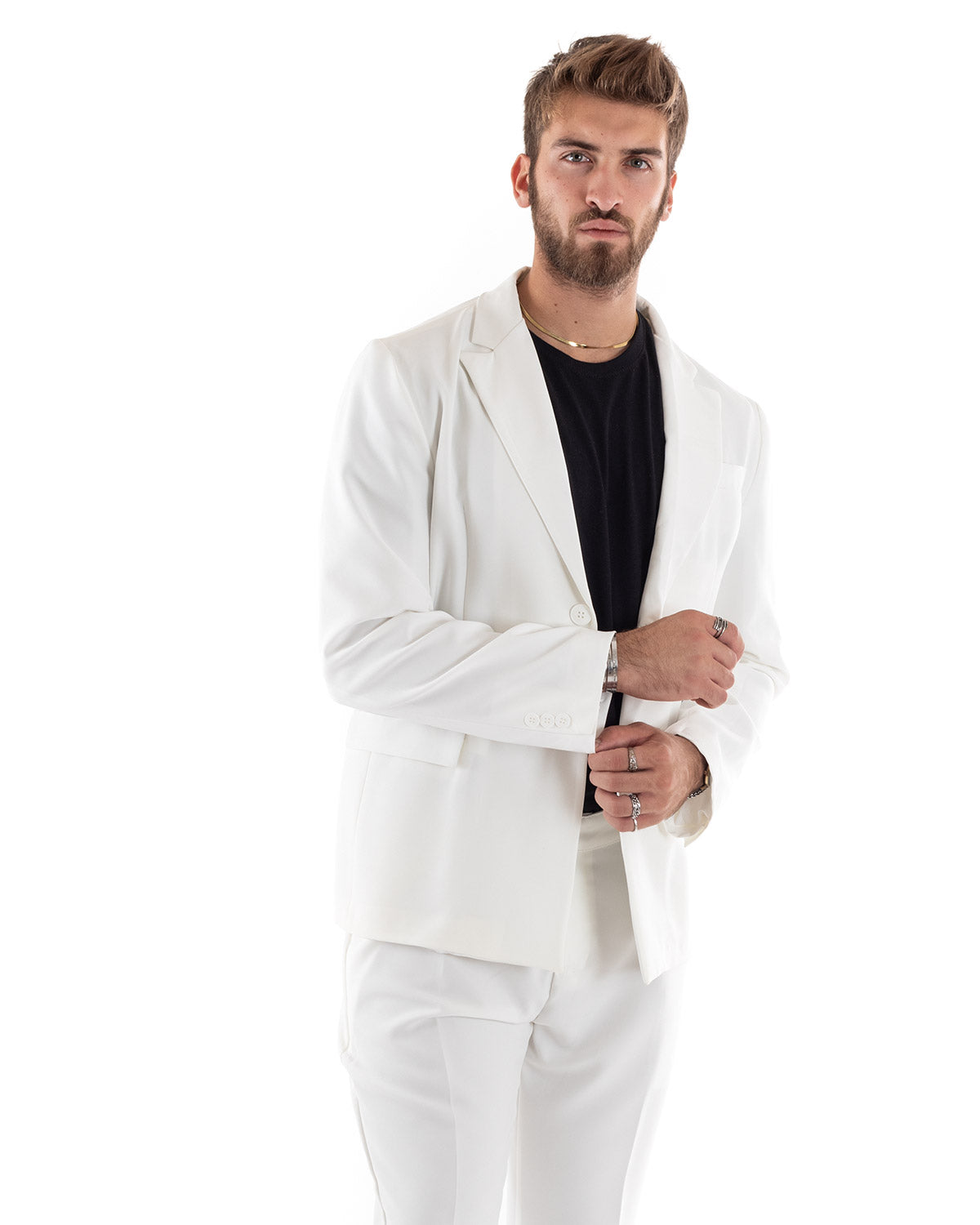 Abito Uomo Monopetto Vestito Viscosa Completo Giacca Pantaloni Bianco Elegante Cerimonia GIOSAL-OU2207A