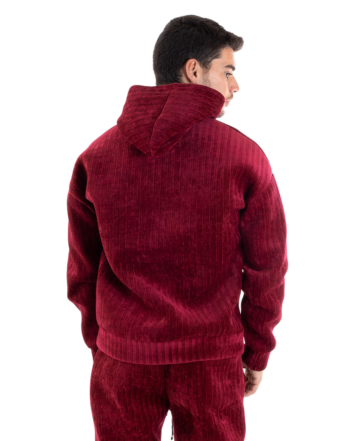 Men's Basic Tracksuit Set Bordeaux Scuba Ribbed Hooded Sweatshirt Trousers GIOSAL-OU2220A