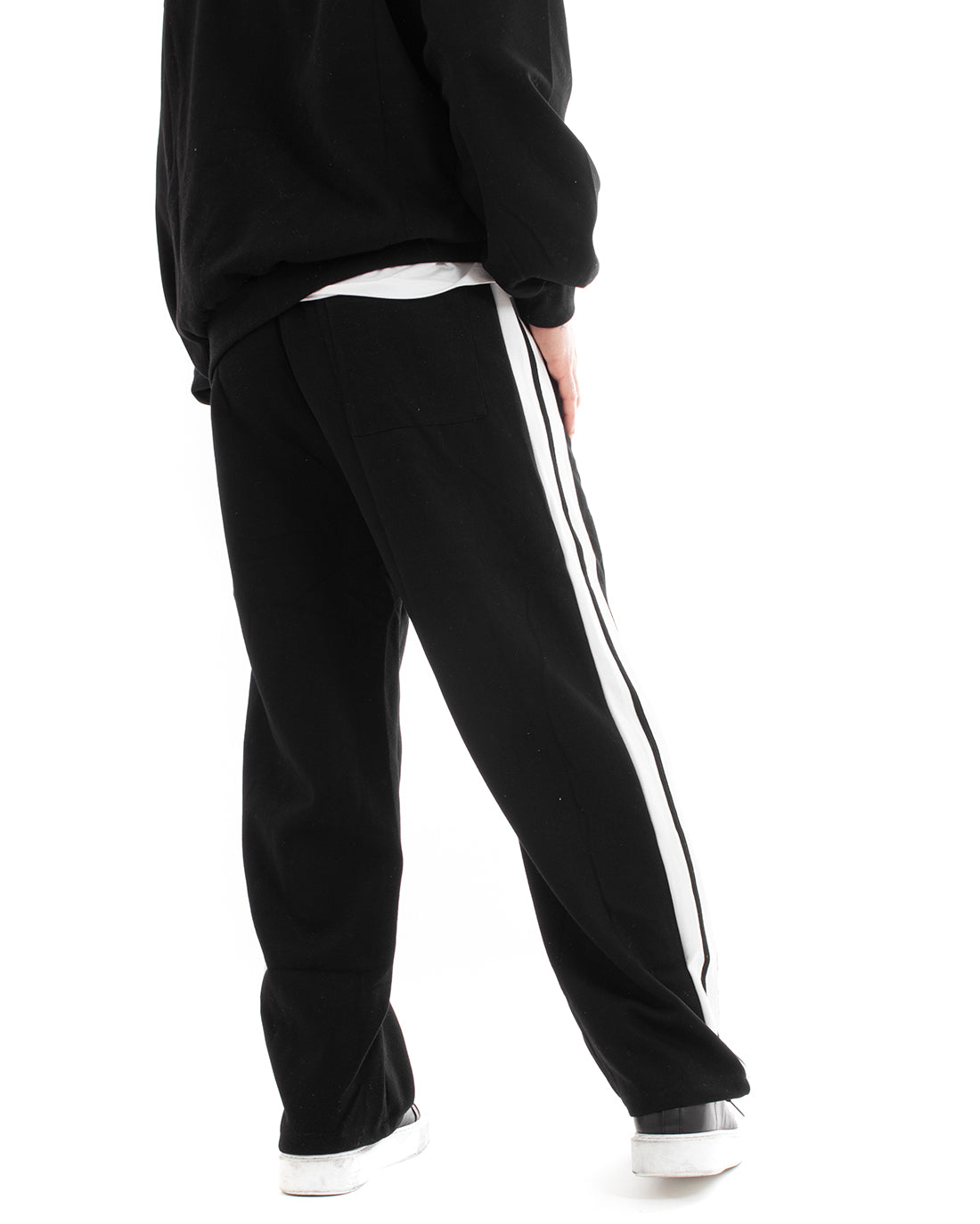 Men's Oversized Basic Tracksuit Set Crewneck Sweatshirt Trousers Cotton Relaxed Fit Black GIOSAL-OU2235A