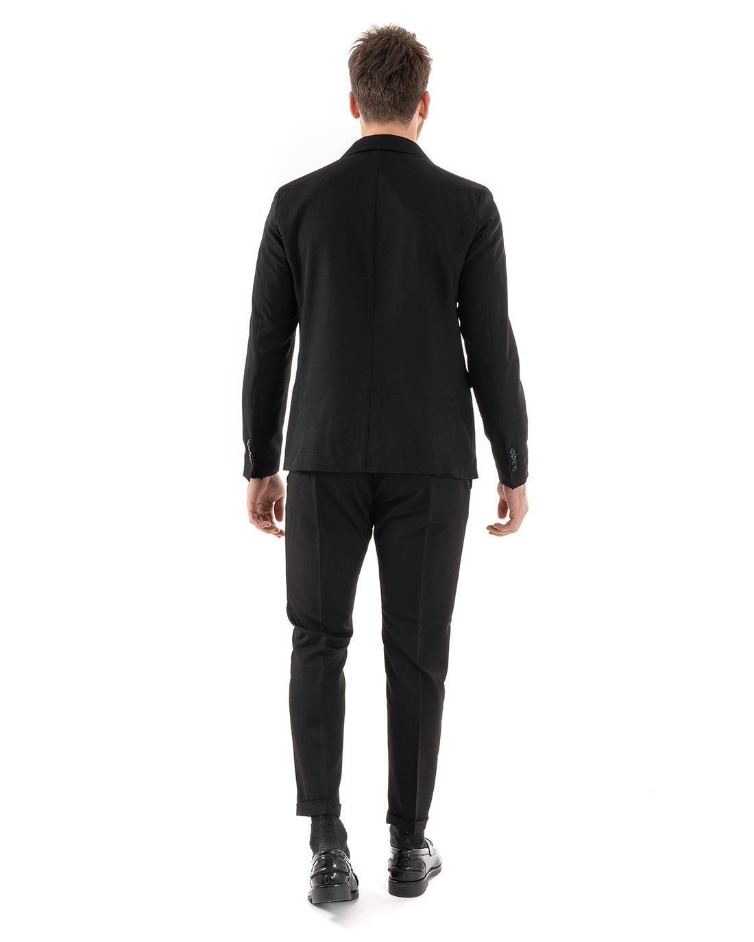 Single-Breasted Men's Suit Tailored Viscose Jacket Trousers Black Elegant Casual GIOSAL-OU2238A