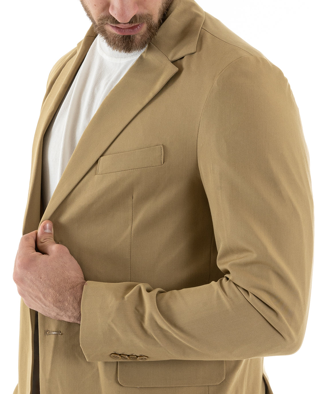 Single Breasted Men's Suit Tailored Viscose Jacket Trousers Camel Elegant Casual GIOSAL-OU2241A