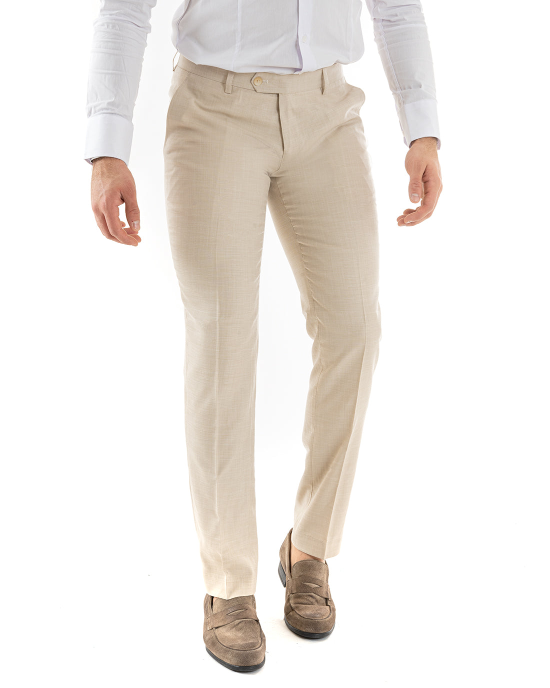 Abito Uomo Doppiopetto Vestito Viscosa Completo Giacca Pantaloni Beige Melangiato Elegante Cerimonia GIOSAL-OU2258A