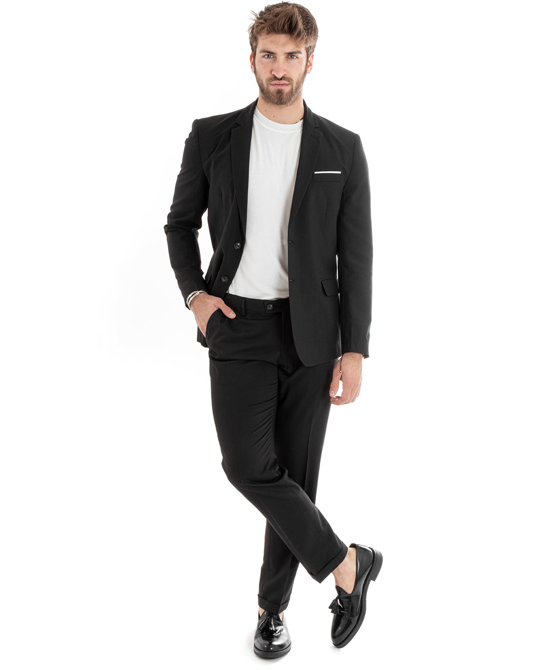 Single Breasted Men's Suit Viscose Suit Jacket Pants Black Elegant Ceremony GIOSAL-OU2276A