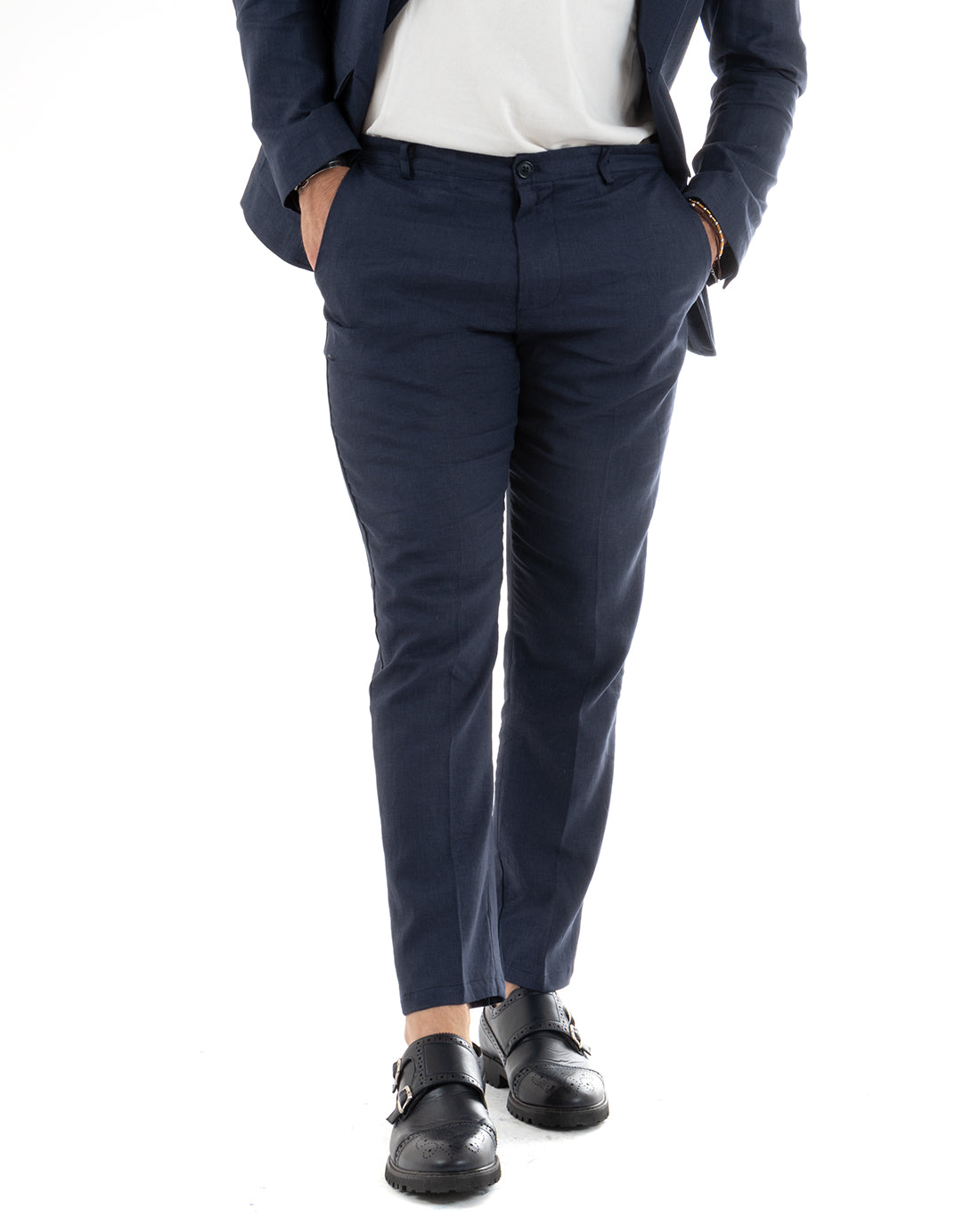 Single Breasted Men's Suit Linen Suit Suit Jacket Trousers Elegant Blue Ceremony GIOSAL-OU2303A