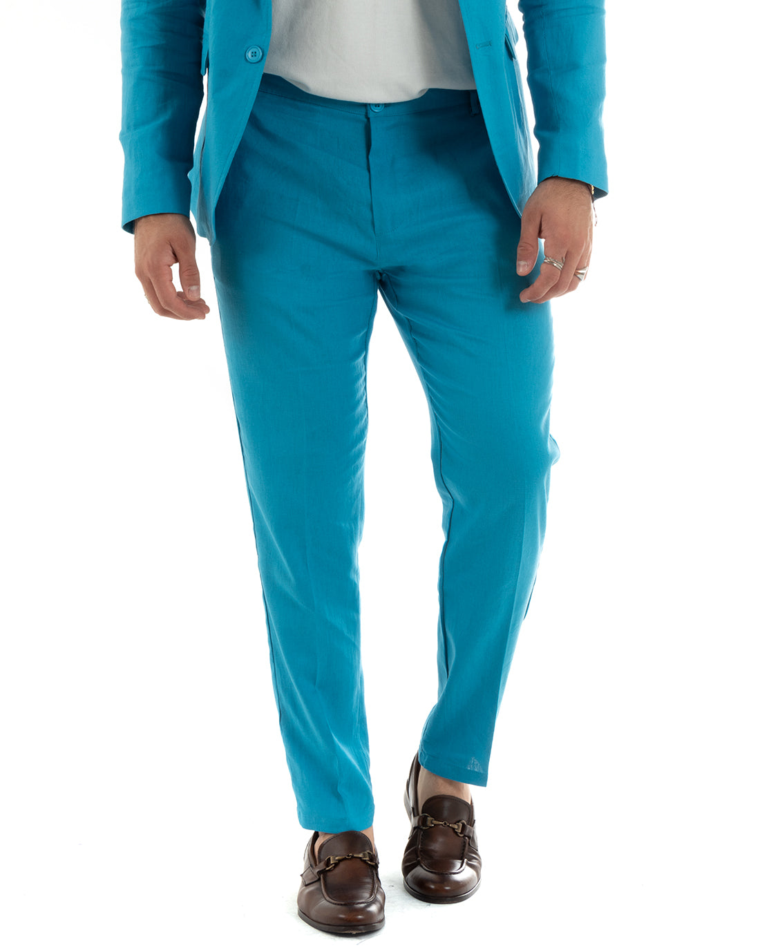 Single Breasted Men's Suit Linen Suit Suit Jacket Trousers Turquoise Elegant Ceremony GIOSAL-OU2304A
