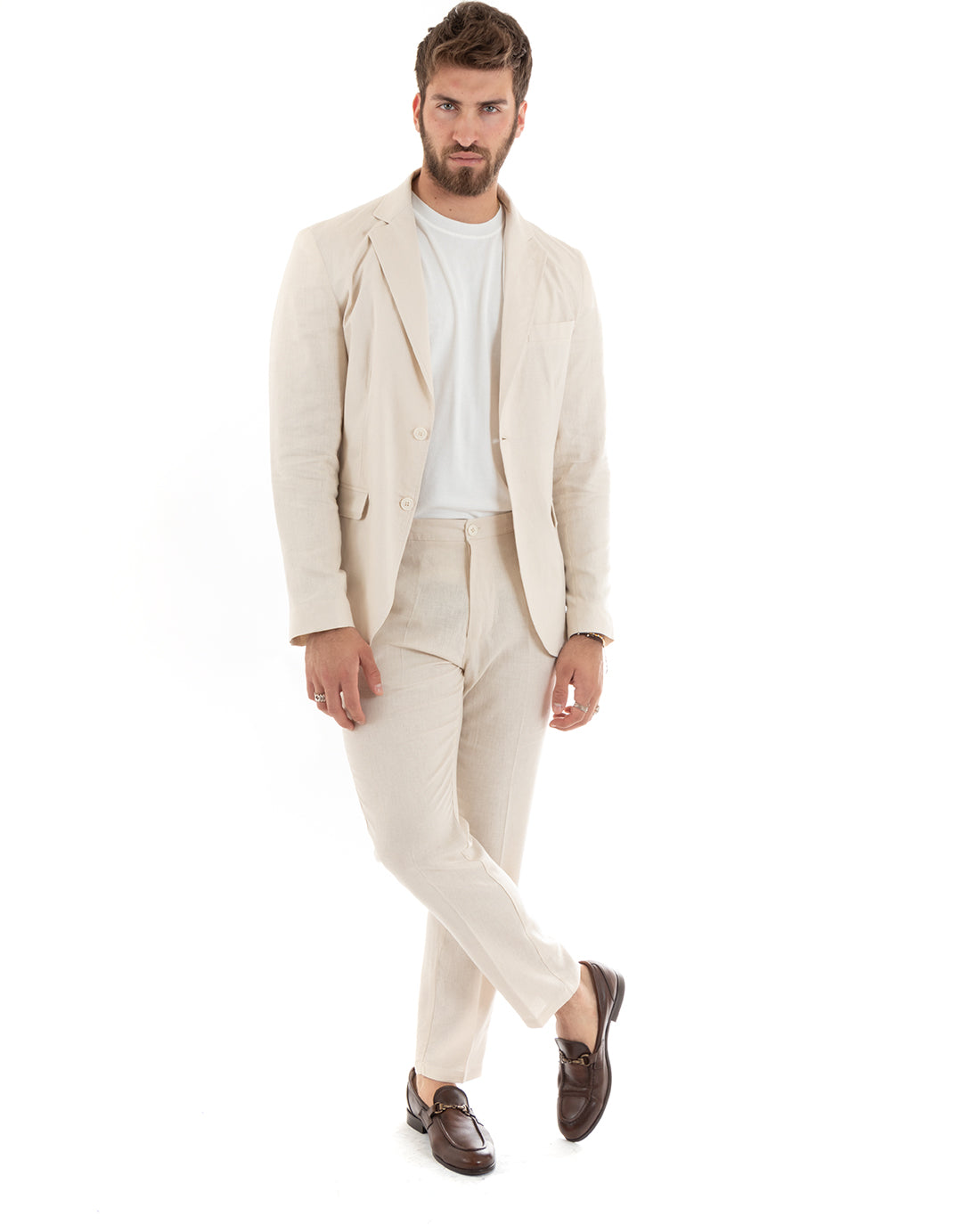 Single Breasted Men's Suit Linen Suit Suit Jacket Trousers Beige Elegant Ceremony GIOSAL-OU2305A