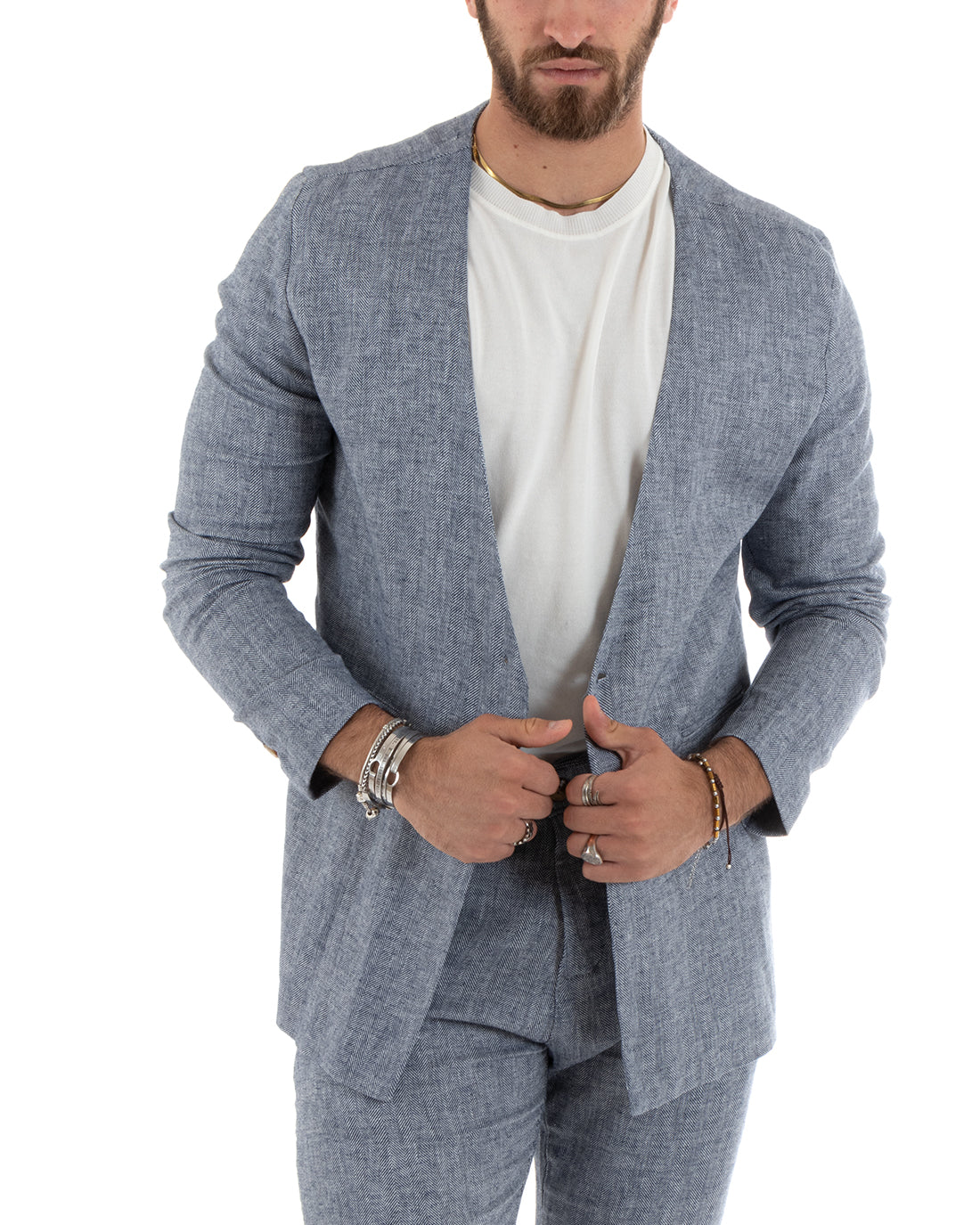Single-breasted men's suit linen suit with jacket and trousers in beige sportswear GIOSAL-OU2308A