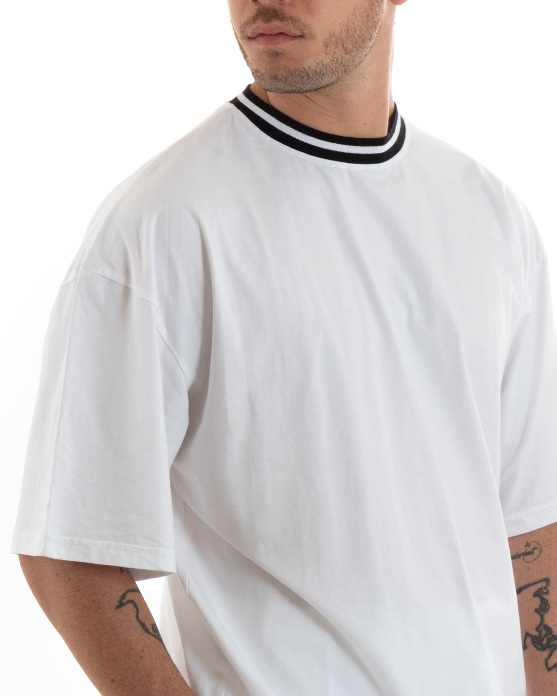 Completo Set Coordinato Uomo Cotone Viscosa T-Shirt Bermuda Outfit Bianco GIOSAL-OU2310A