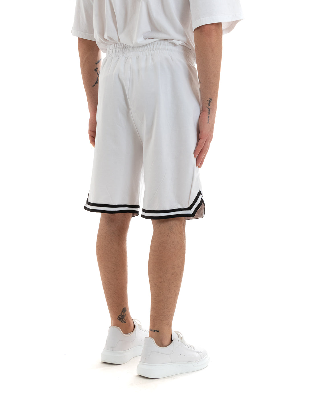 Completo Set Coordinato Uomo Cotone Viscosa T-Shirt Bermuda Outfit Bianco GIOSAL-OU2310A