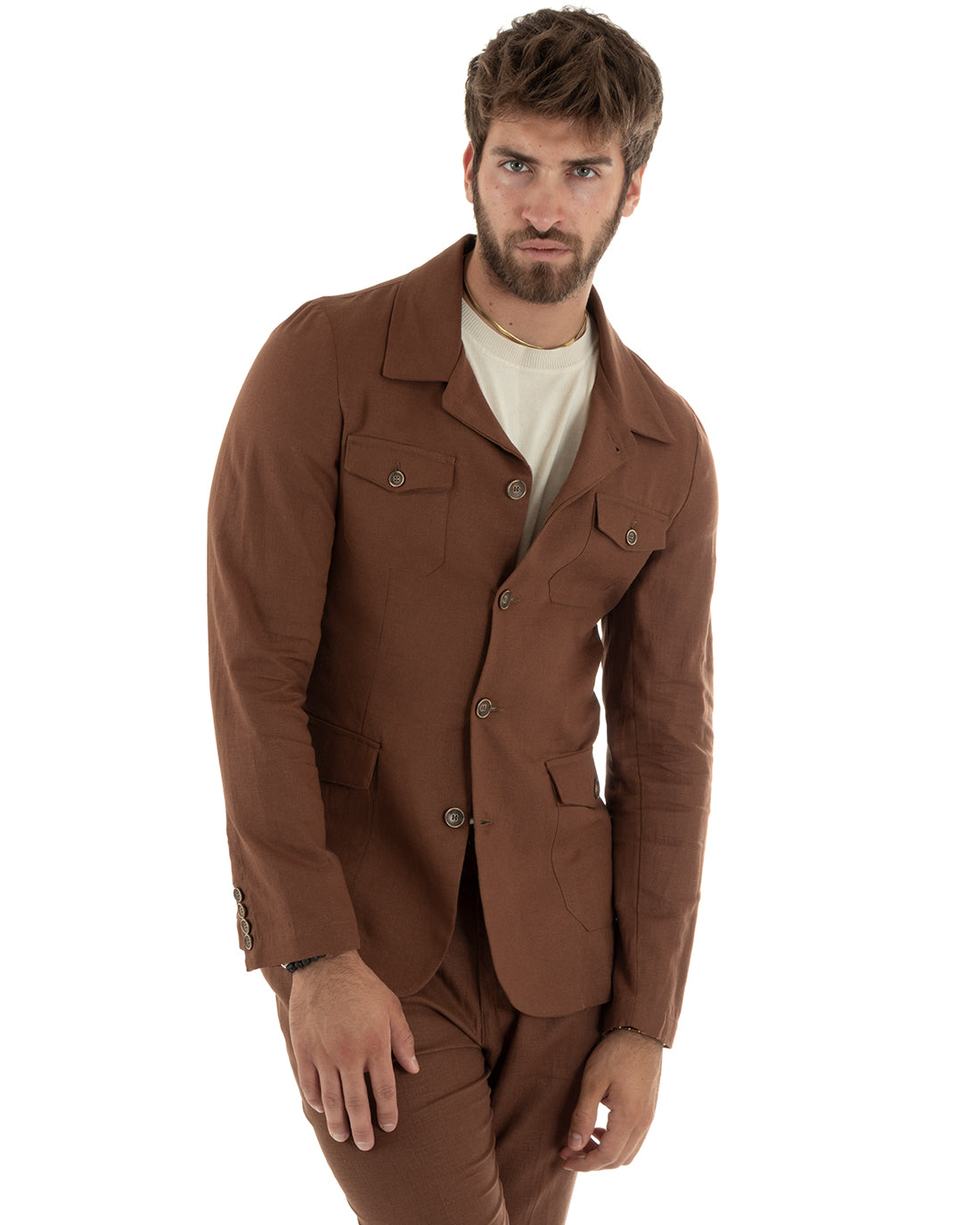 Men's Suit Linen Suit Saharan Jacket Solid Color Trousers Tobacco Casual GIOSAL-OU2337A