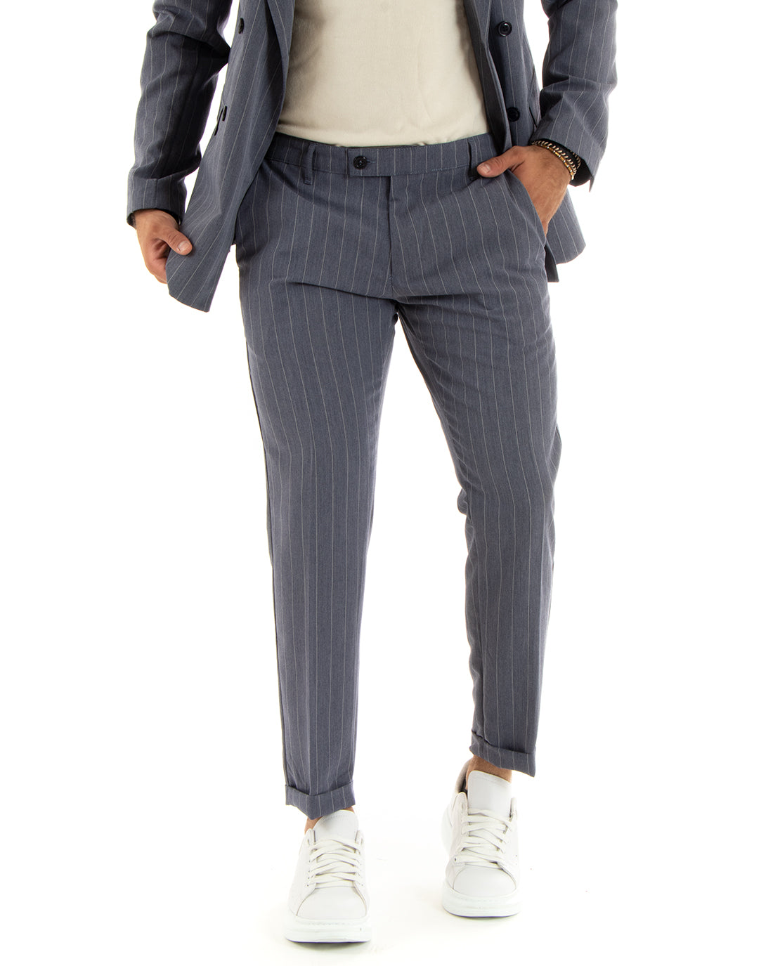 Double-Breasted Men's Suit Viscose Suit Suit Jacket Trousers Gray Striped Pinstripe Elegant Ceremony GIOSAL-OU2381A