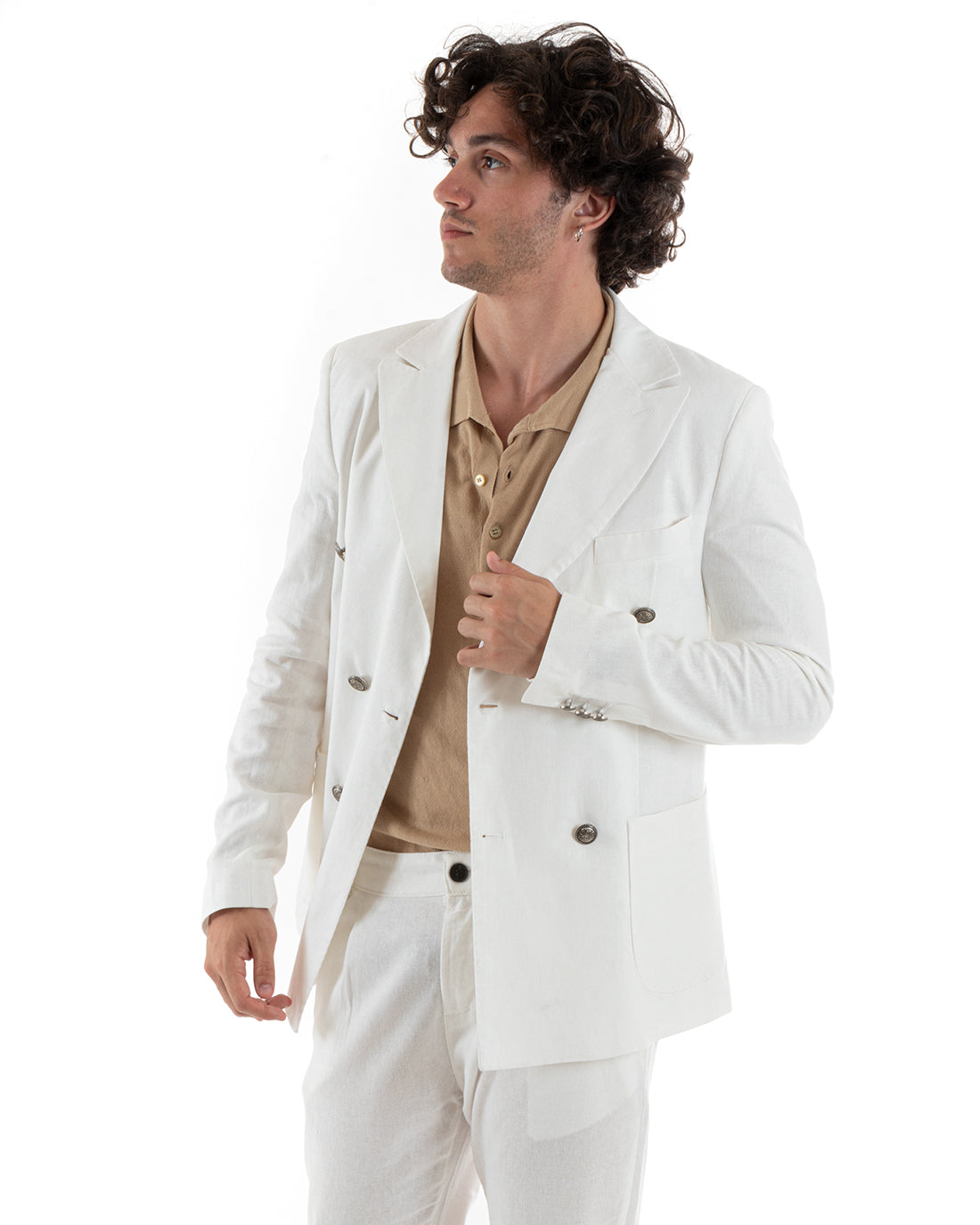 Double Breasted Men's Suit Linen Suit Suit Jacket Trousers White Elegant Ceremony GIOSAL-OU2382A