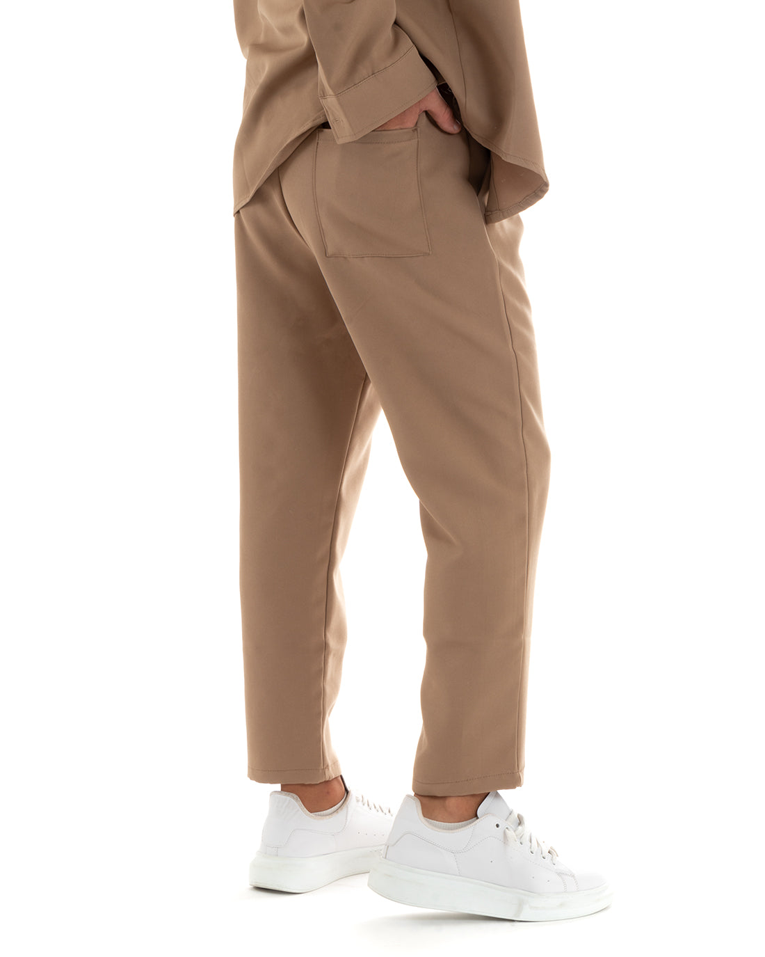 Complete Coordinated Set for Men Viscose Shirt With Collar Trousers Outfit Camel GIOSAL-OU2386A