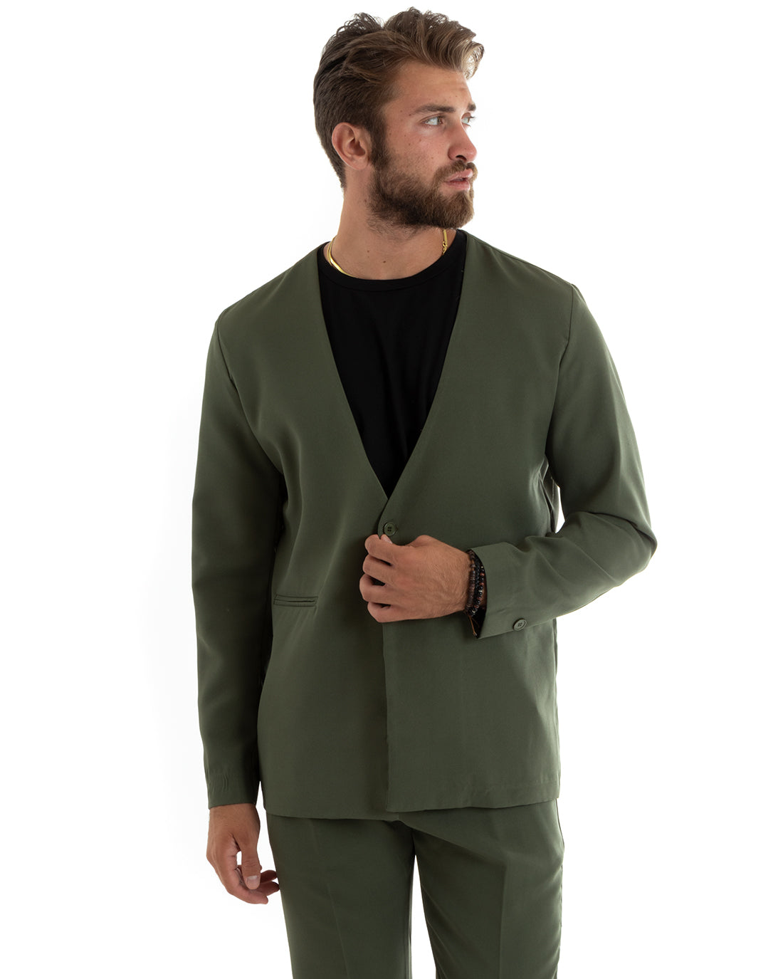 Abito Uomo Monopetto Vestito Viscosa Completo Giacca Pantaloni Verde Elegante Cerimonia GIOSAL-OU2411A