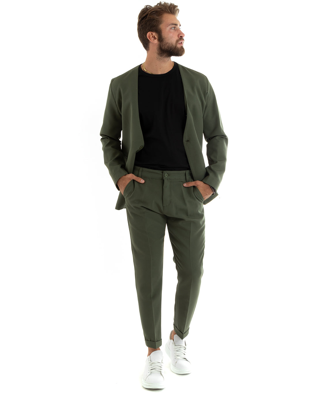 Abito Uomo Monopetto Vestito Viscosa Completo Giacca Pantaloni Verde Elegante Cerimonia GIOSAL-OU2411A