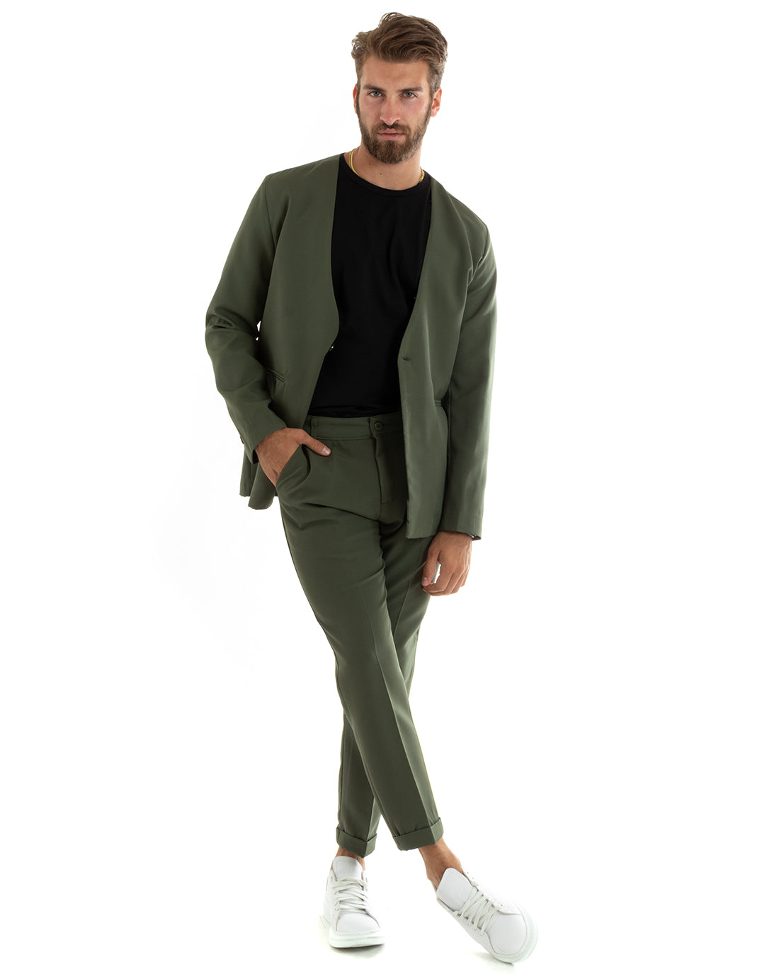 Abito Uomo Monopetto Vestito Viscosa Completo Giacca Pantaloni Verde Elegante Cerimonia GIOSAL-OU2411A
