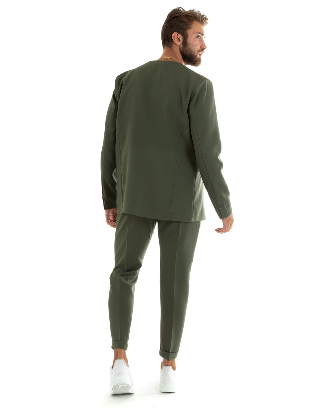 Abito Uomo Monopetto Vestito Viscosa Completo Giacca Pantaloni Verde Elegante Cerimonia GIOSAL-OU2411A