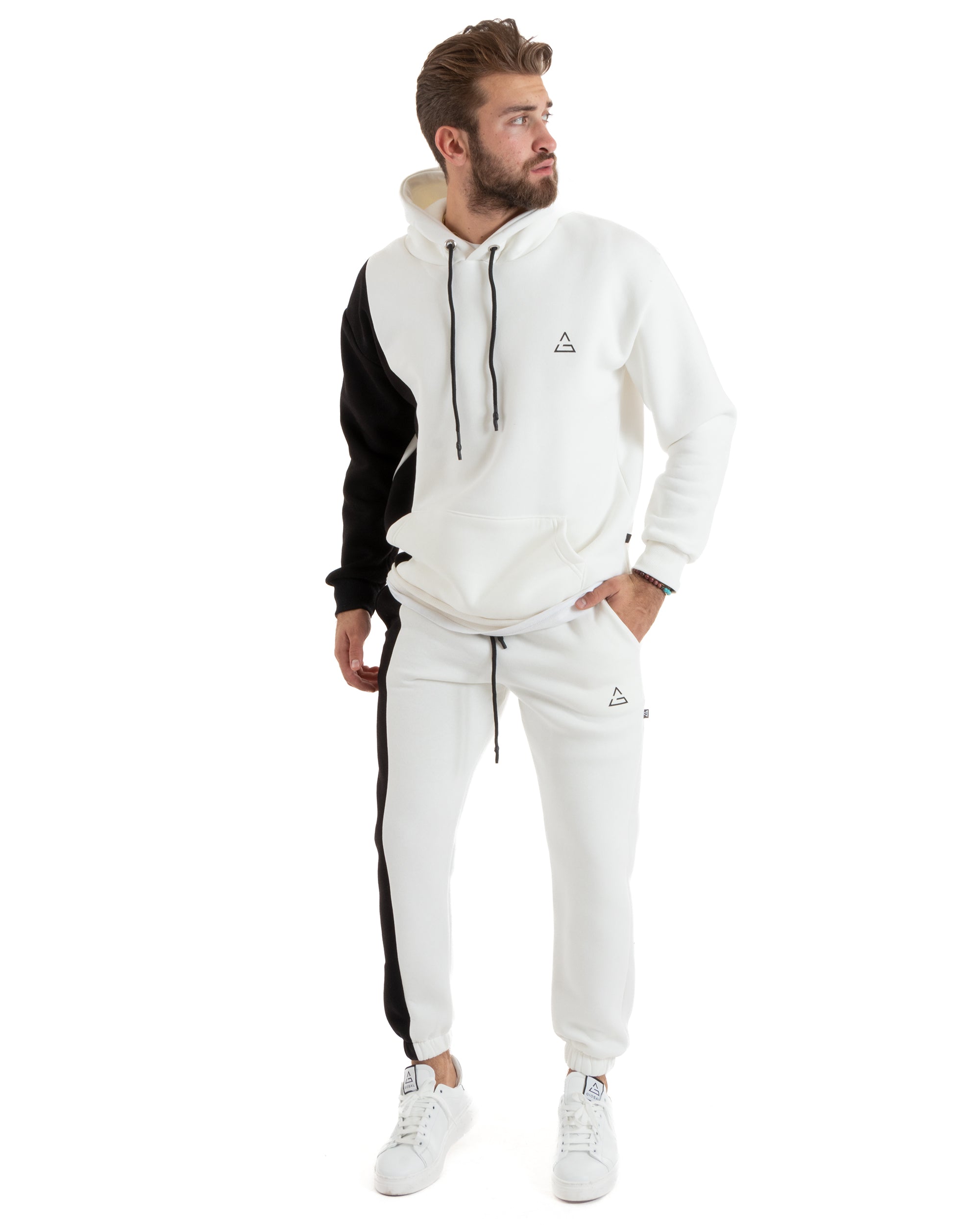 Men's Basic Tracksuit Set Hooded Sweatshirt Trousers Cotton Fleece Solid Color White GIOSAL-OU2212A