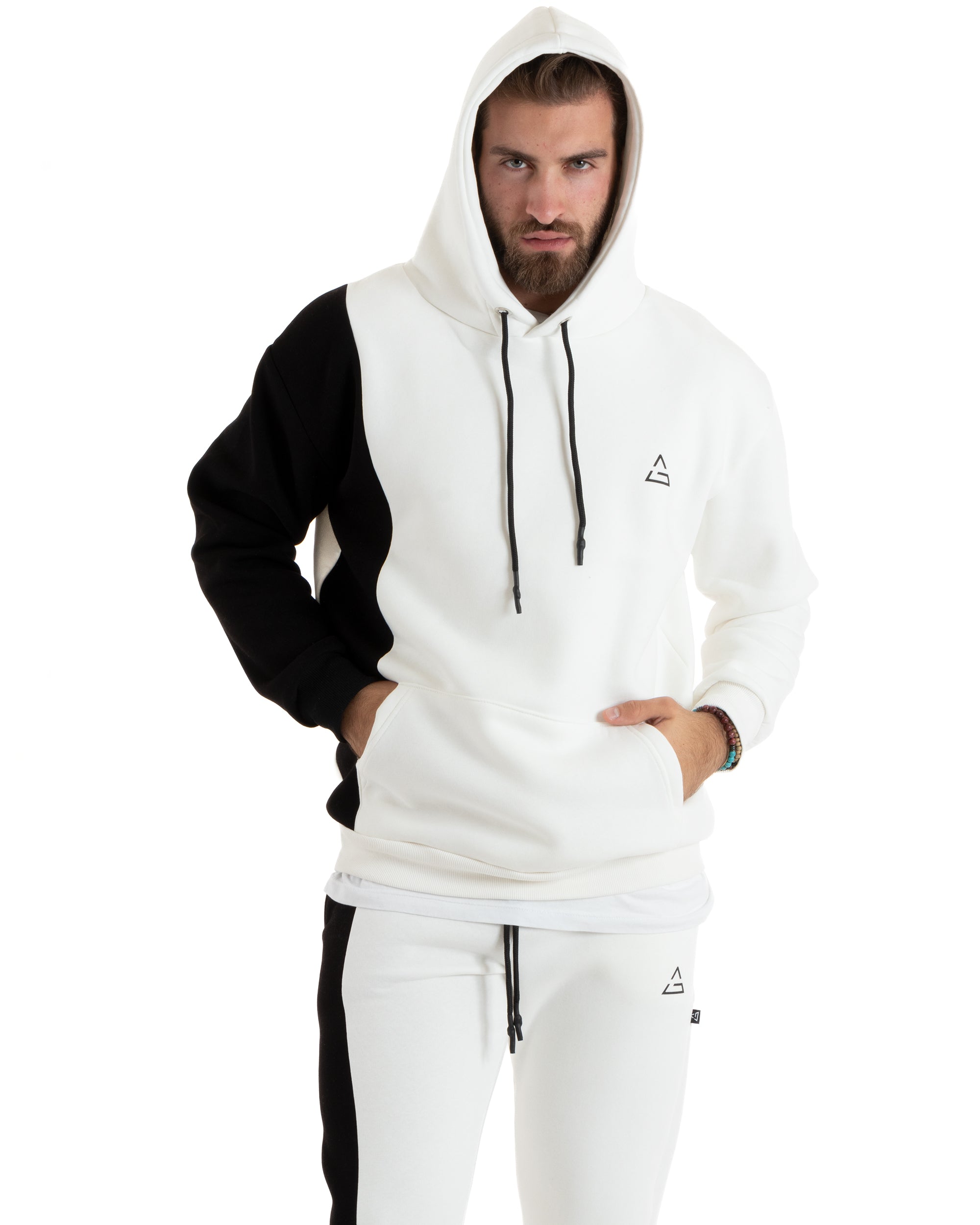 Men's Basic Tracksuit Set Hooded Sweatshirt Trousers Cotton Fleece Solid Color White GIOSAL-OU2212A
