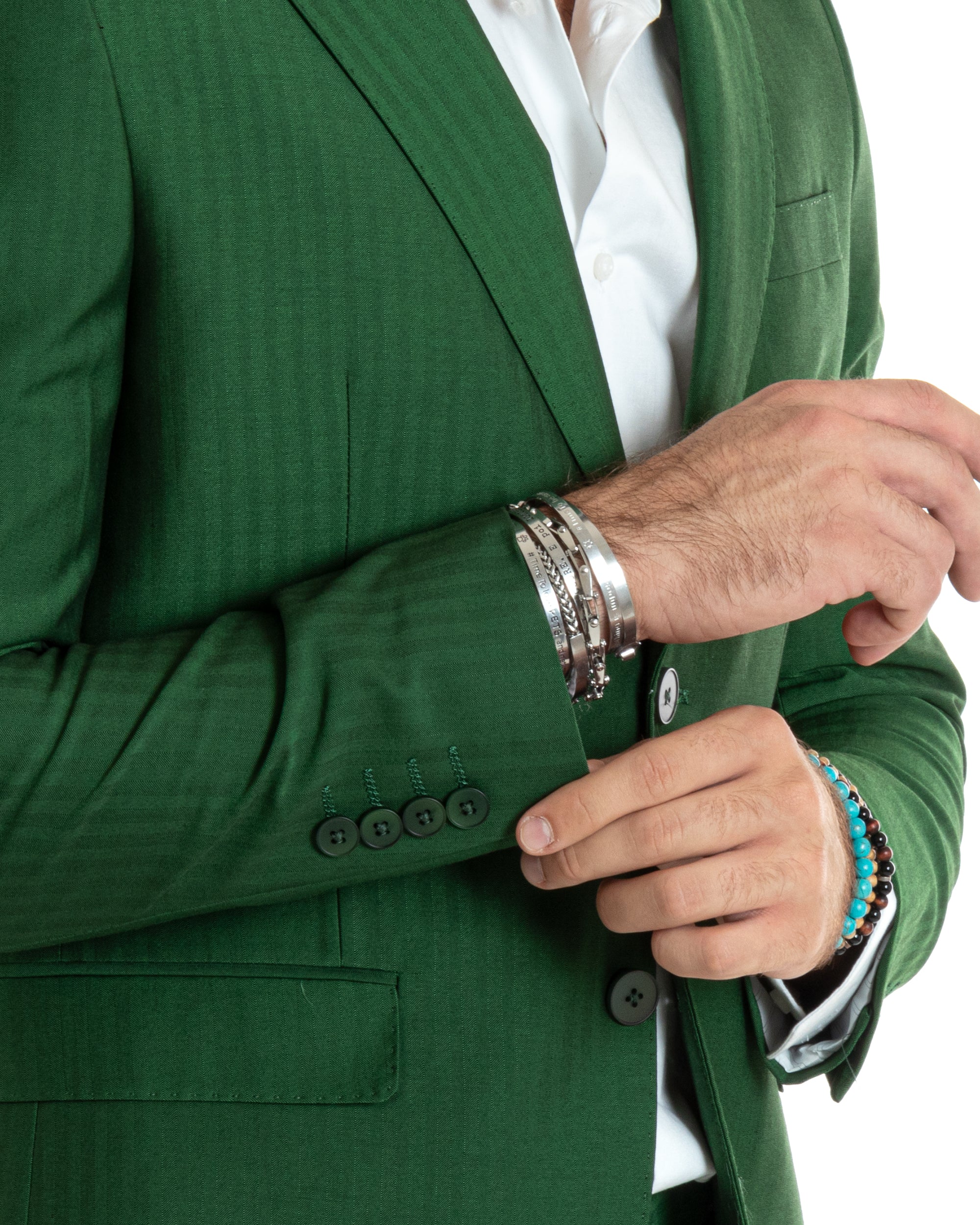 Abito Uomo Monopetto Vestito Gessato Solaro Completo Giacca Pantaloni Verde Elegante Casual GIOSAL-OU2429A