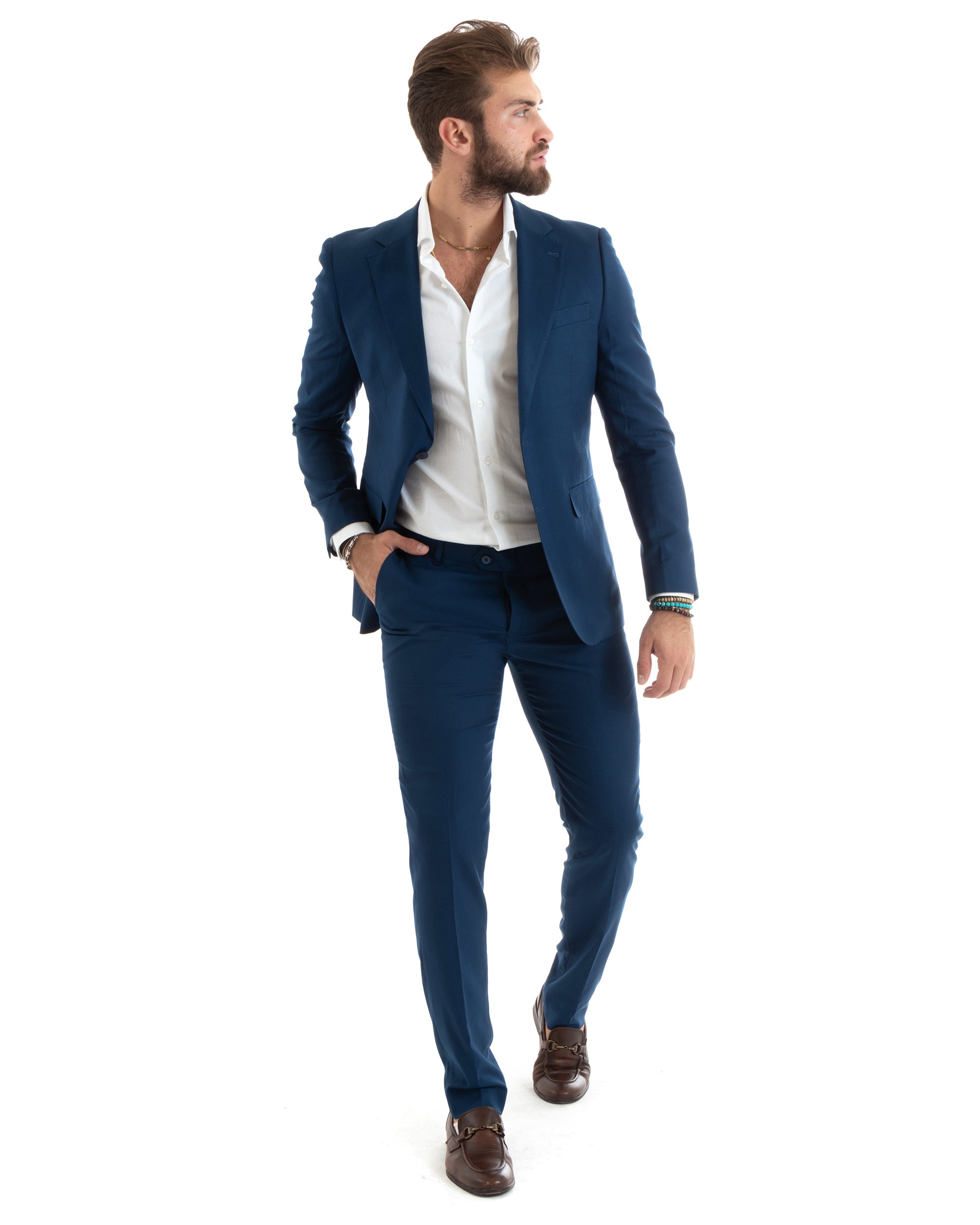 Abito Uomo Monopetto Vestito Completo Giacca Pantaloni Blu Chiaro Elegante Casual GIOSAL-OU2433A