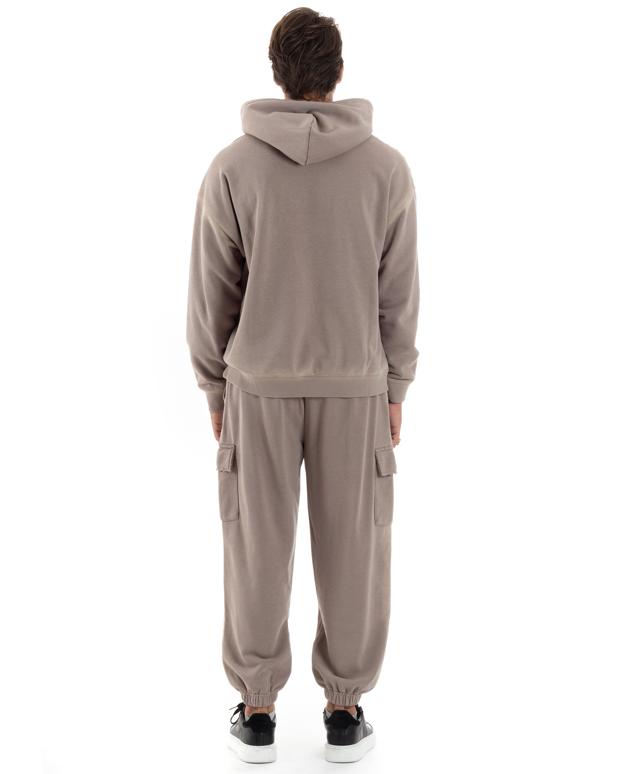 Completo Tuta Uomo Slavato Caldo Cotone Tracksuit Con Rotture Felpa Con Cappuccio Pantaloni Con Tasconi Cargo Fango GIOSAL-OU2477A