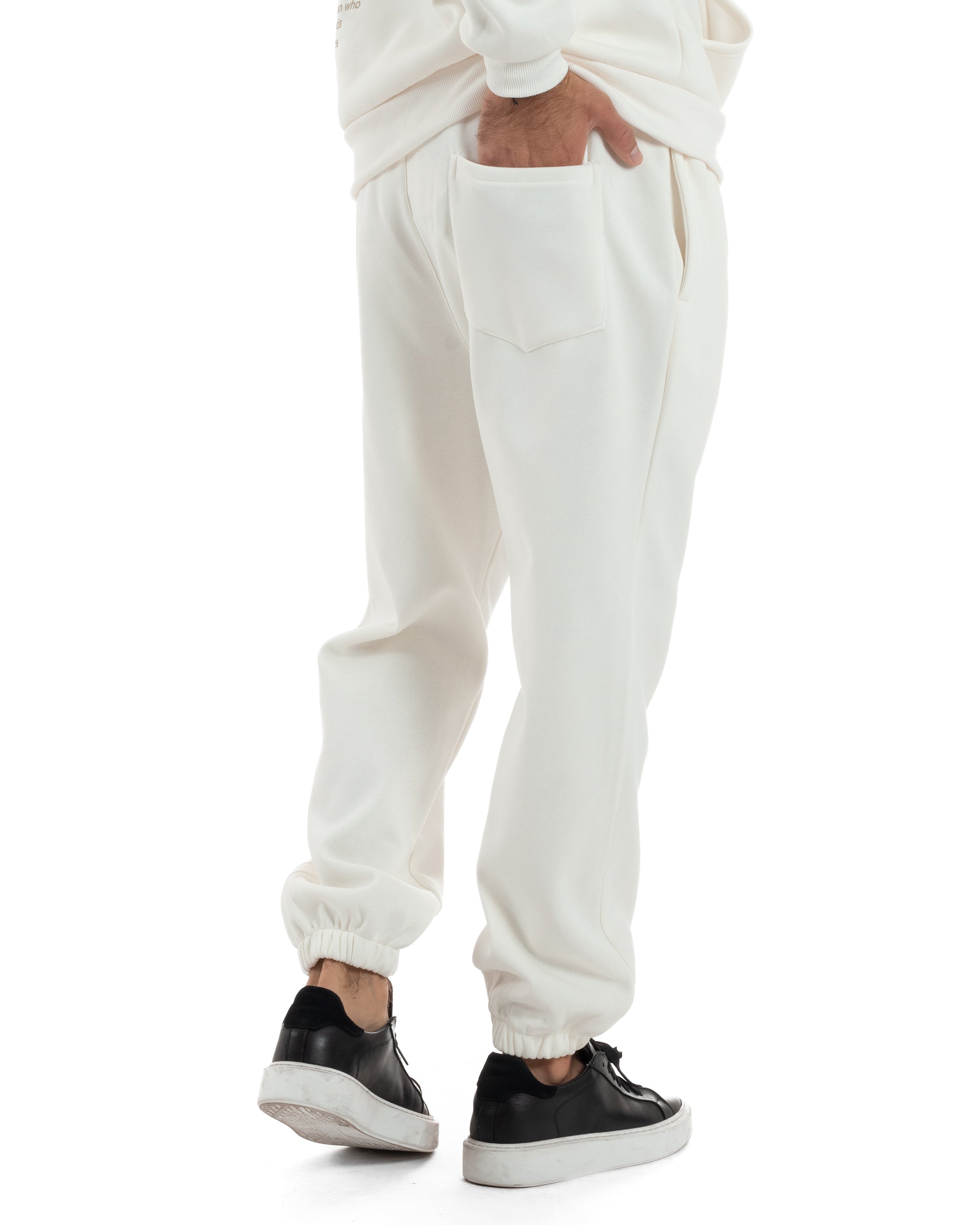 Completo Tuta Uomo PolyCotton Con Stampa Tracksuit Calda Felpa Con Cappuccio Pantaloni Con Elastico Bianco GIOSAL-OU2482A