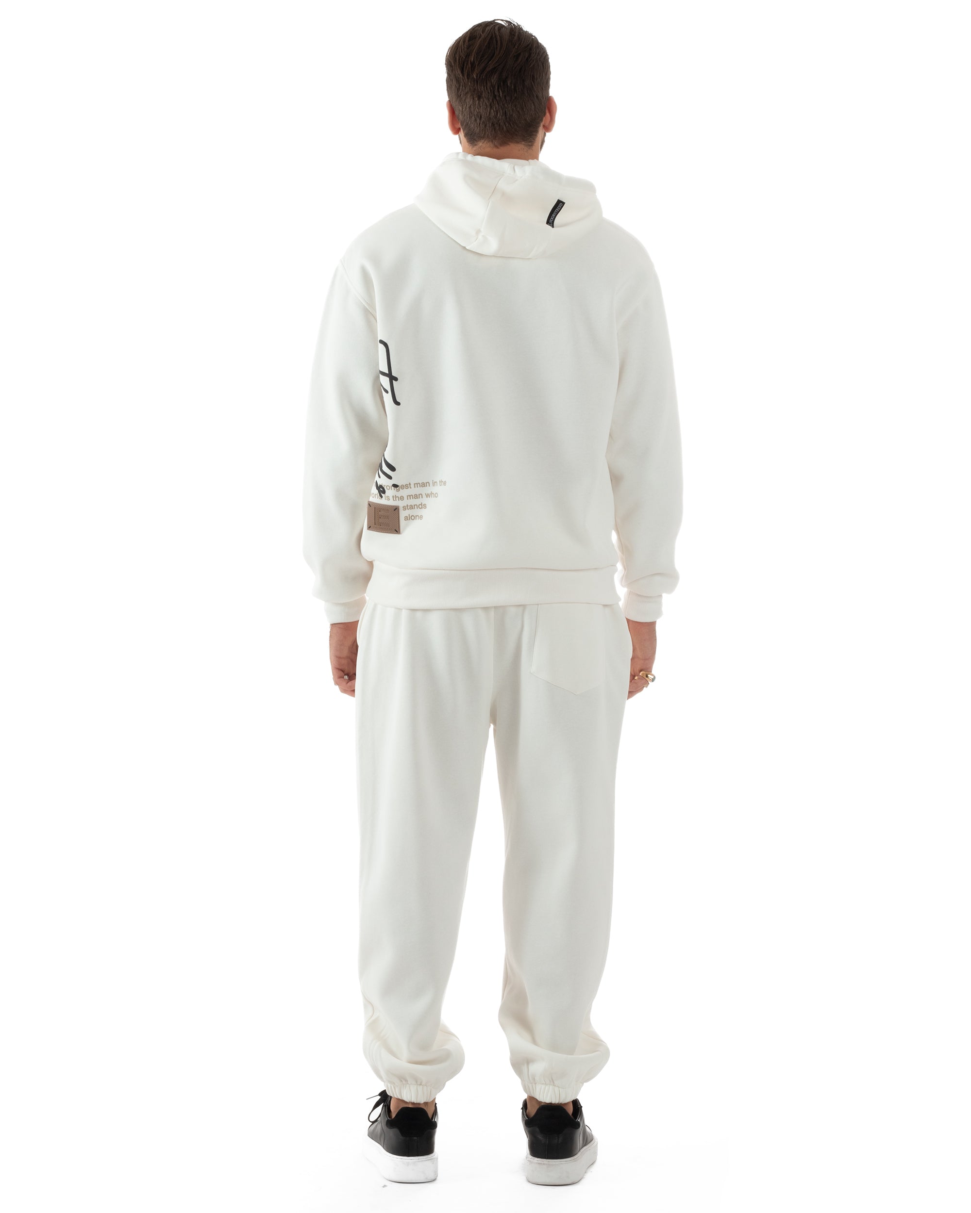 Completo Tuta Uomo PolyCotton Con Stampa Tracksuit Calda Felpa Con Cappuccio Pantaloni Con Elastico Bianco GIOSAL-OU2482A