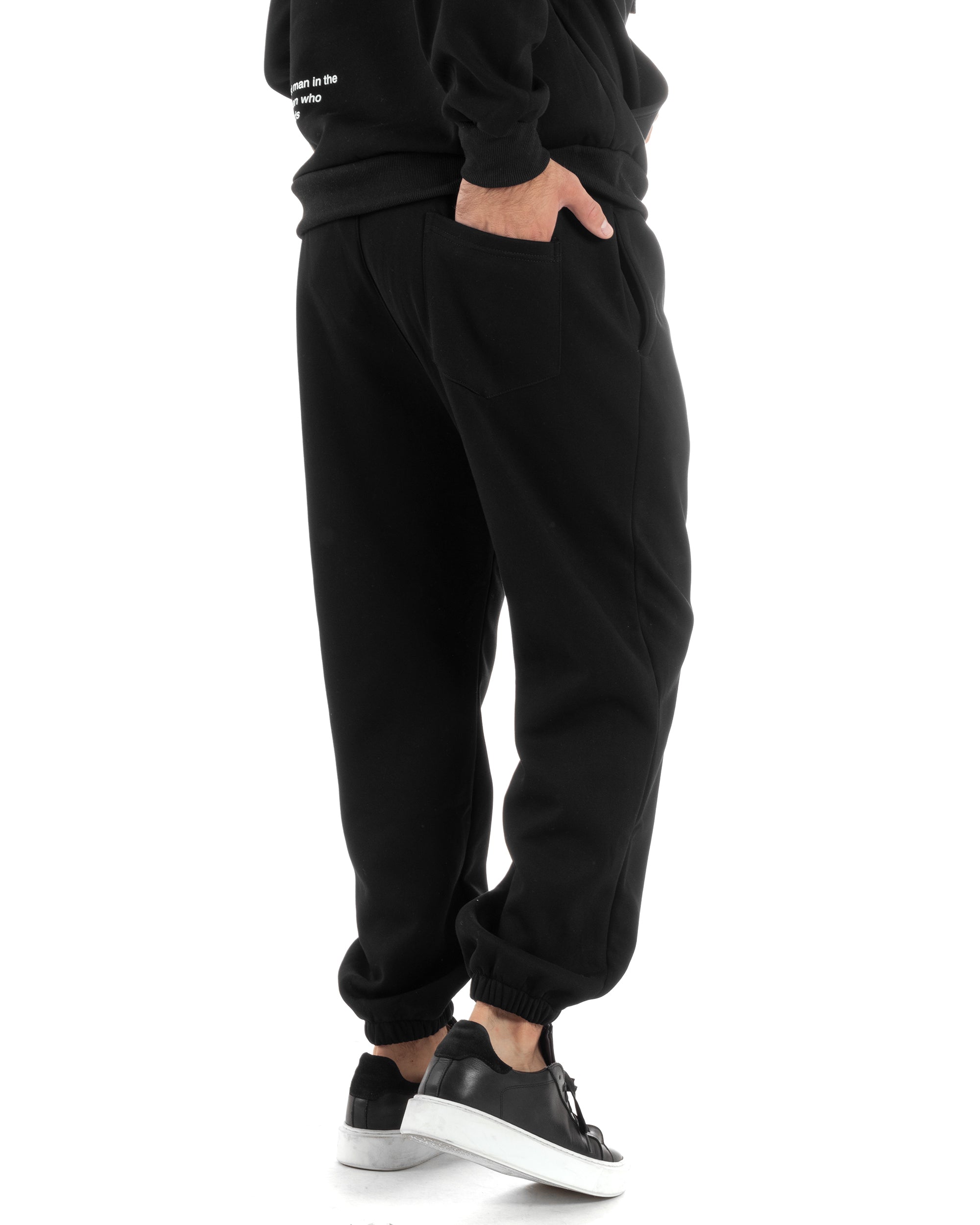 Completo Tuta Uomo PolyCotton Con Stampa Tracksuit Calda Felpa Con Cappuccio Pantaloni Con Elastico Nero GIOSAL-OU2483A