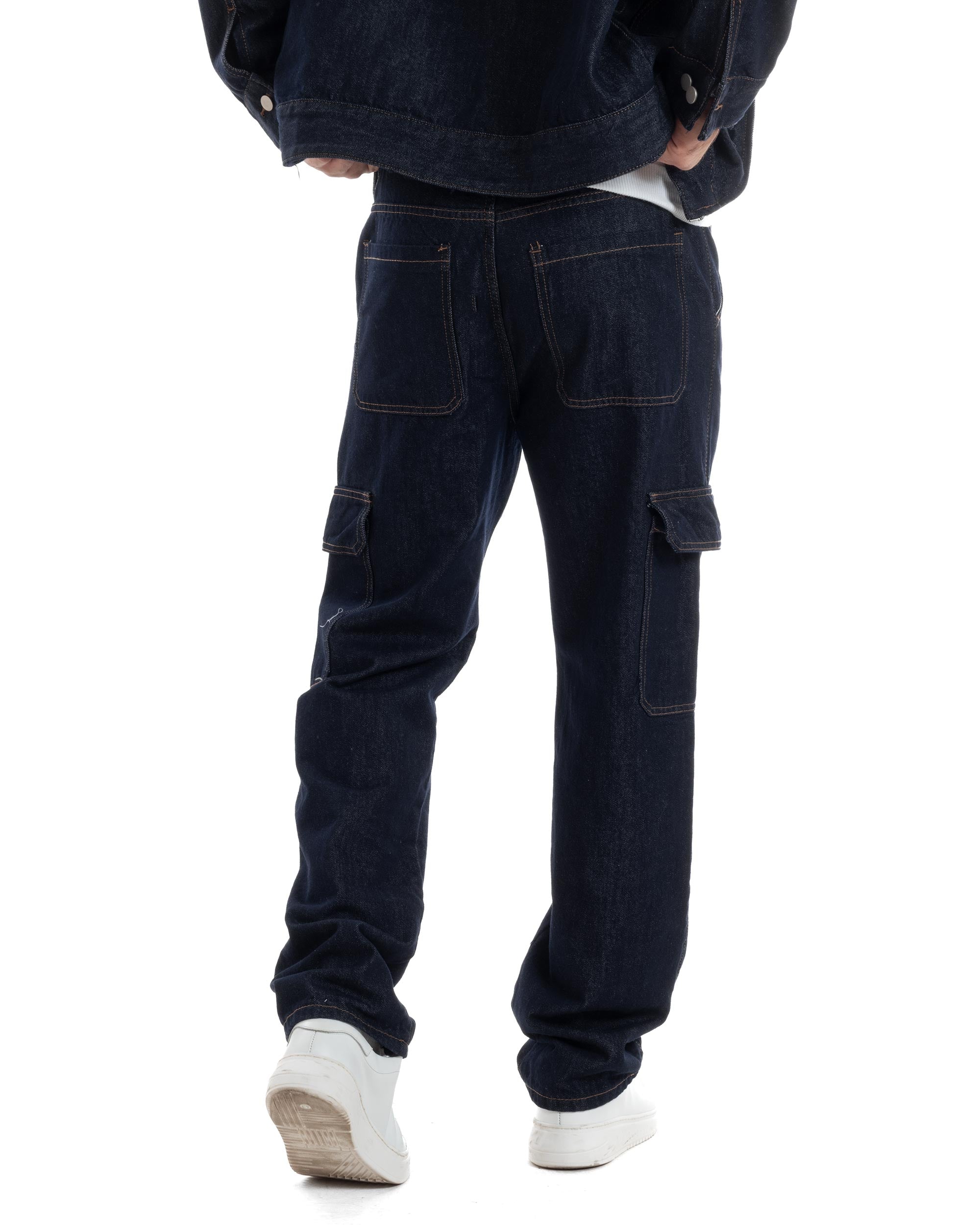 Coordinato Uomo Jeans Completo Denim Giacca Giubbotto Pantaloni Cargo Casual GIOSAL-OU2485A