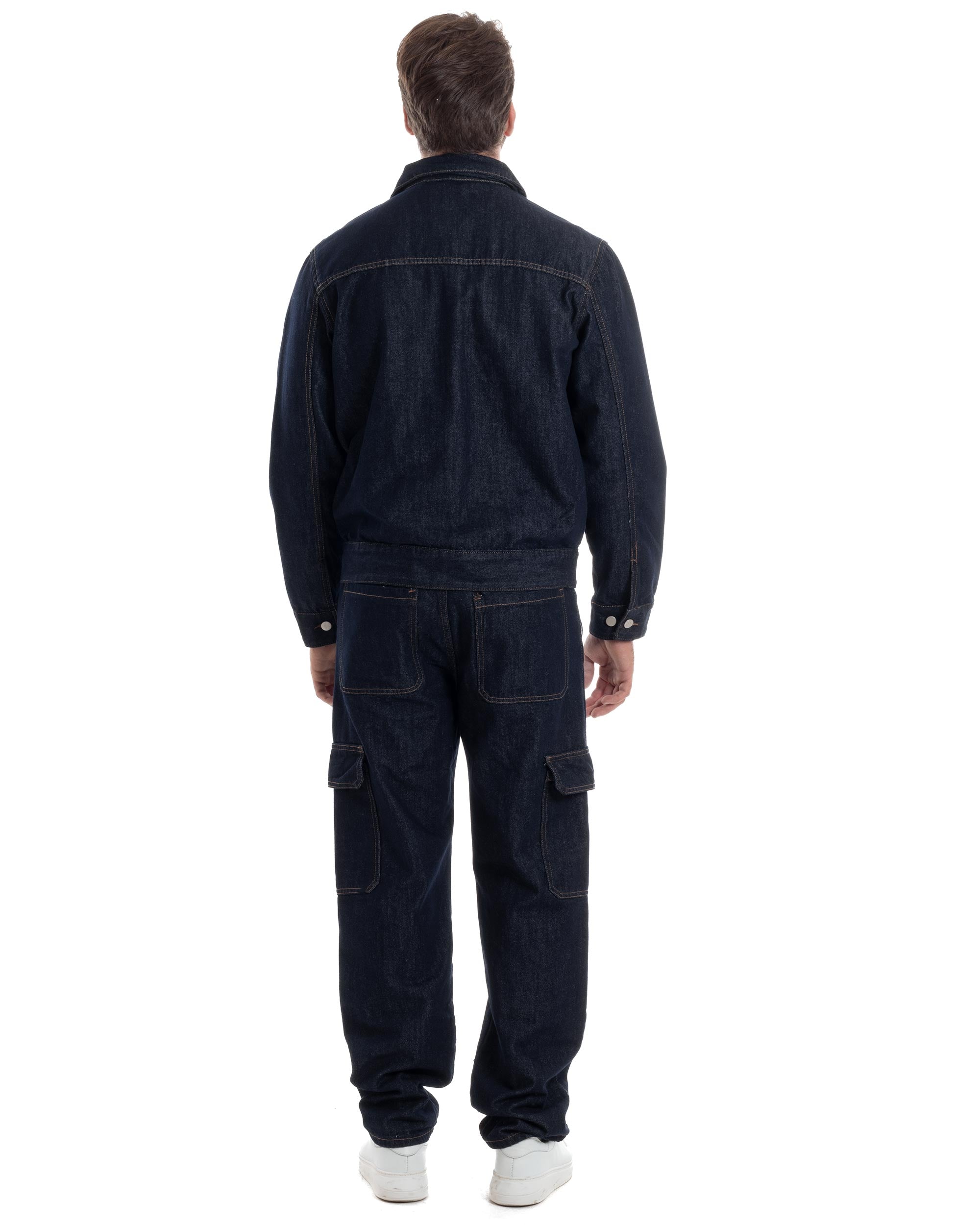 Coordinato Uomo Jeans Completo Denim Giacca Giubbotto Pantaloni Cargo Casual GIOSAL-OU2485A