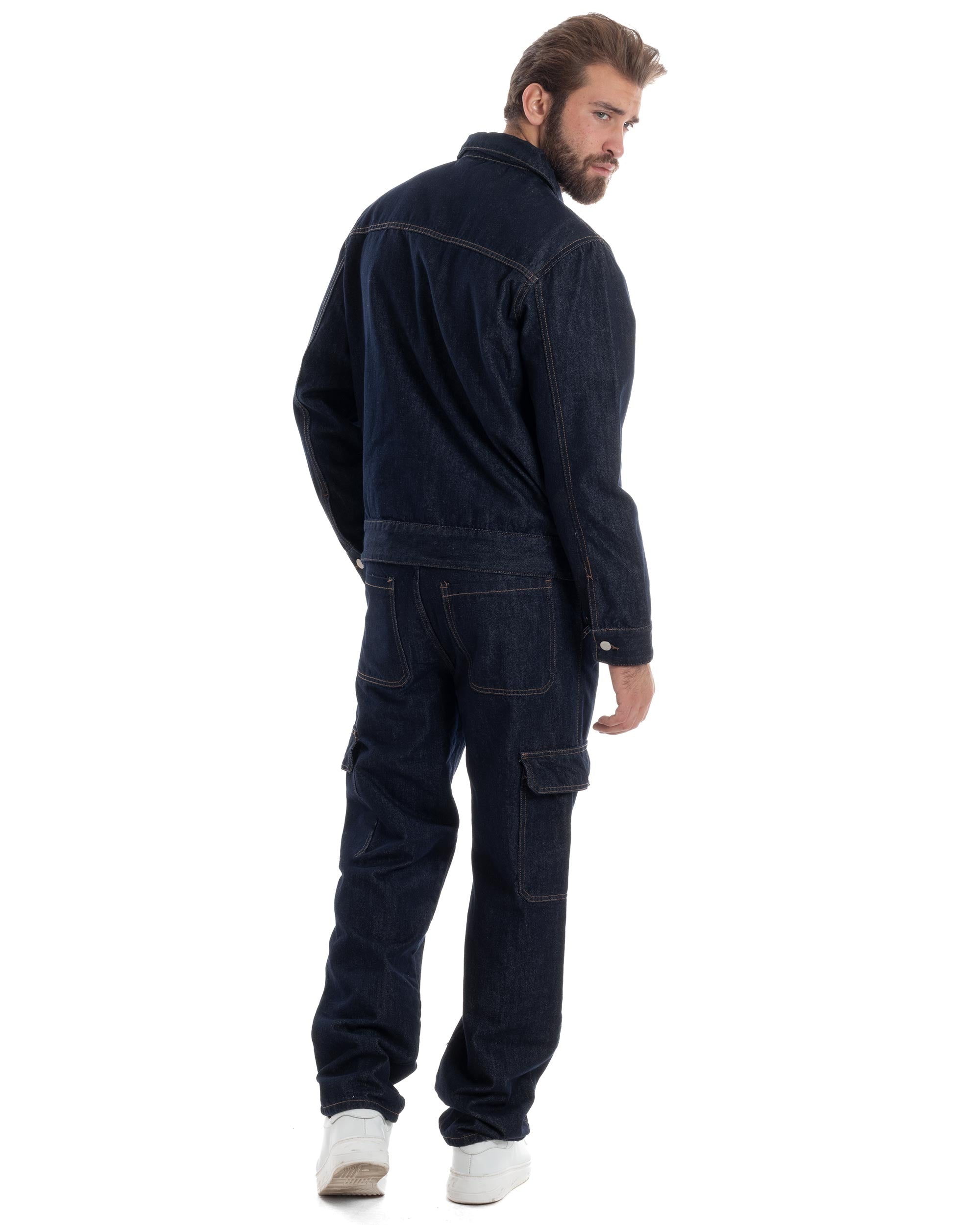 Coordinato Uomo Jeans Completo Denim Giacca Giubbotto Pantaloni Cargo Casual GIOSAL-OU2485A