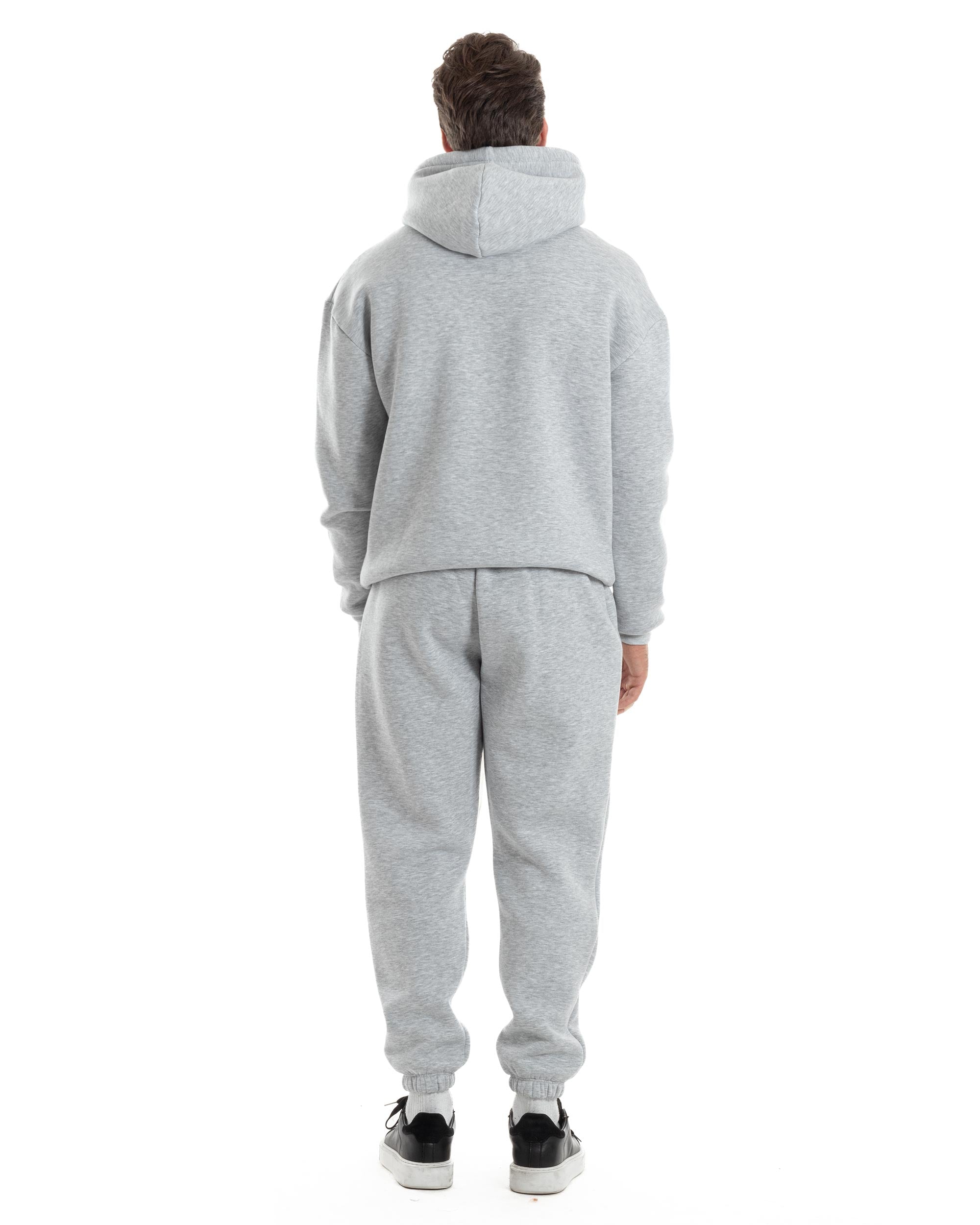 Completo Tuta Uomo Coordinato Outfit Felpa Con Cappuccio Pantaloni Jogger Tinta Unita Grigio GIOSAL-OU2493A