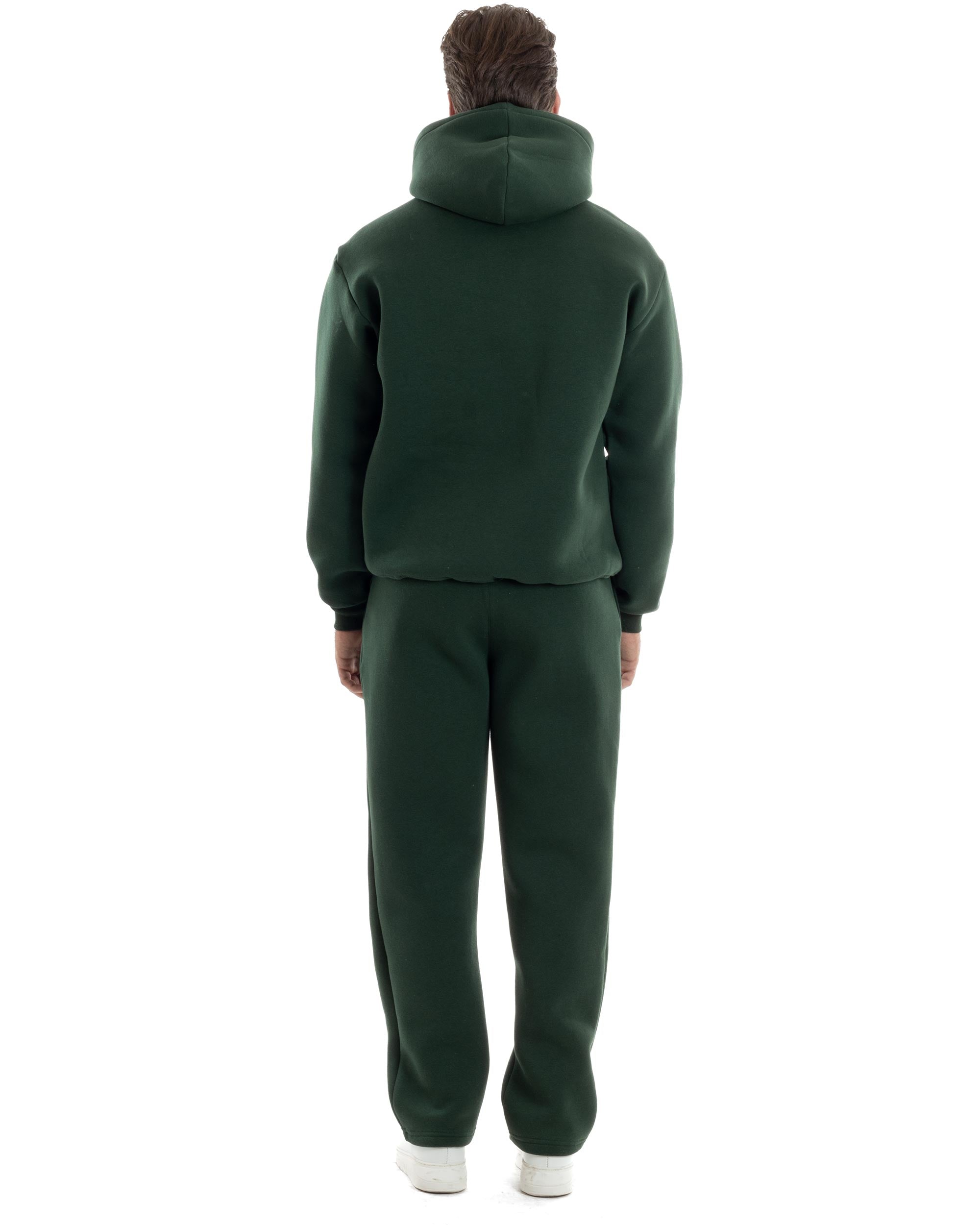 Completo Tuta Felpato Coordinato Uomo Outfit Felpa Con Cappuccio Pantaloni Baggy Tinta Unita Basic Verde Casual GIOSAL-OU2499A