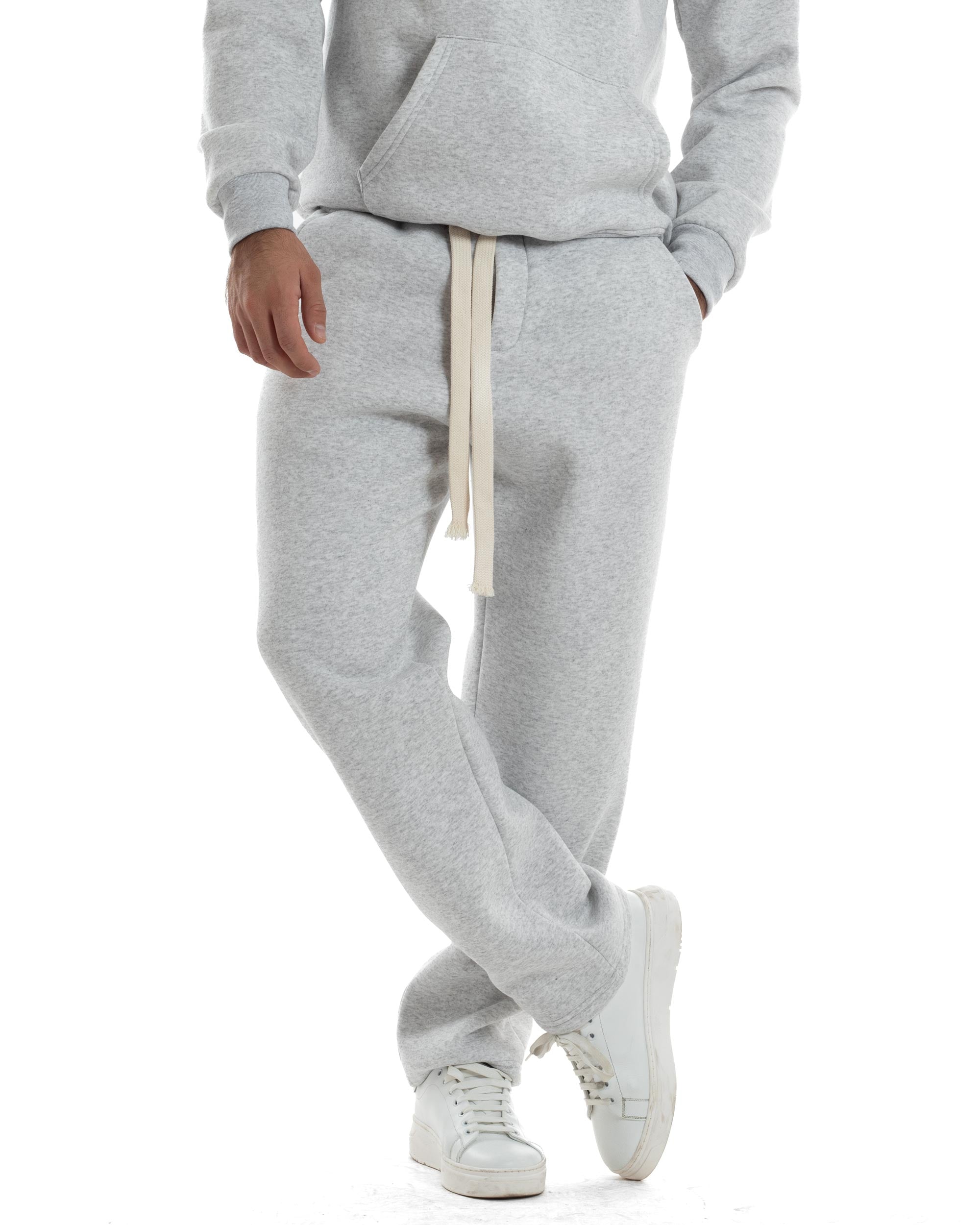 Completo Tuta Felpato Coordinato Uomo Outfit Felpa Con Cappuccio Pantaloni Baggy Tinta Unita Basic Grigio Casual GIOSAL-OU2501A