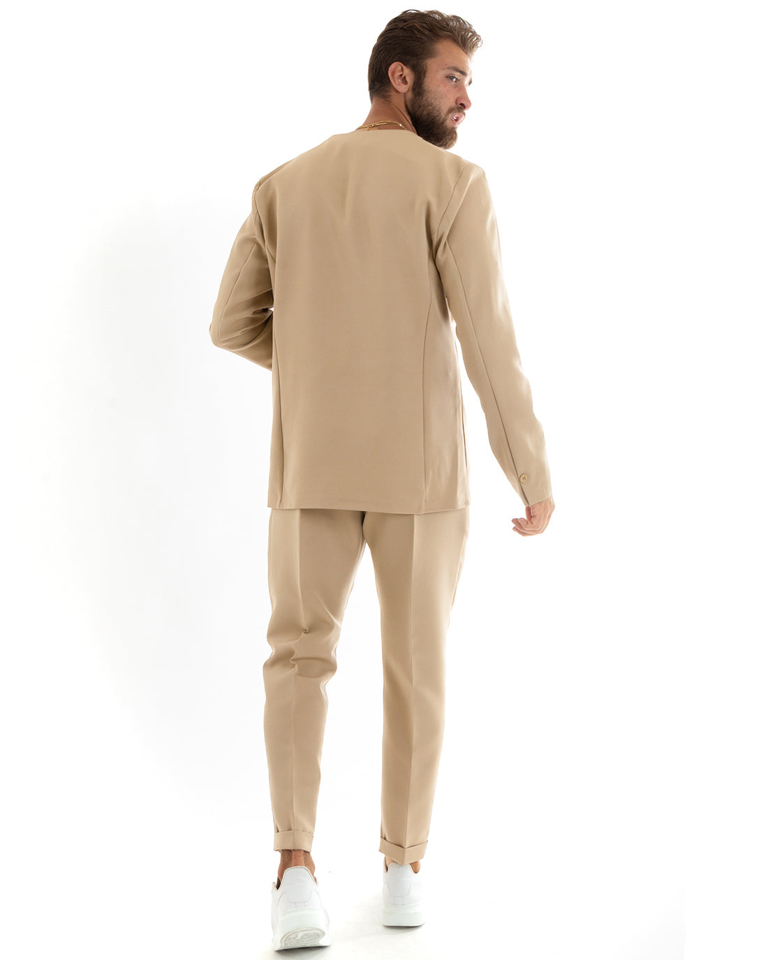Abito Uomo Monopetto Vestito Viscosa Completo Giacca Pantaloni Camel Elegante GIOSAL-OU2525A