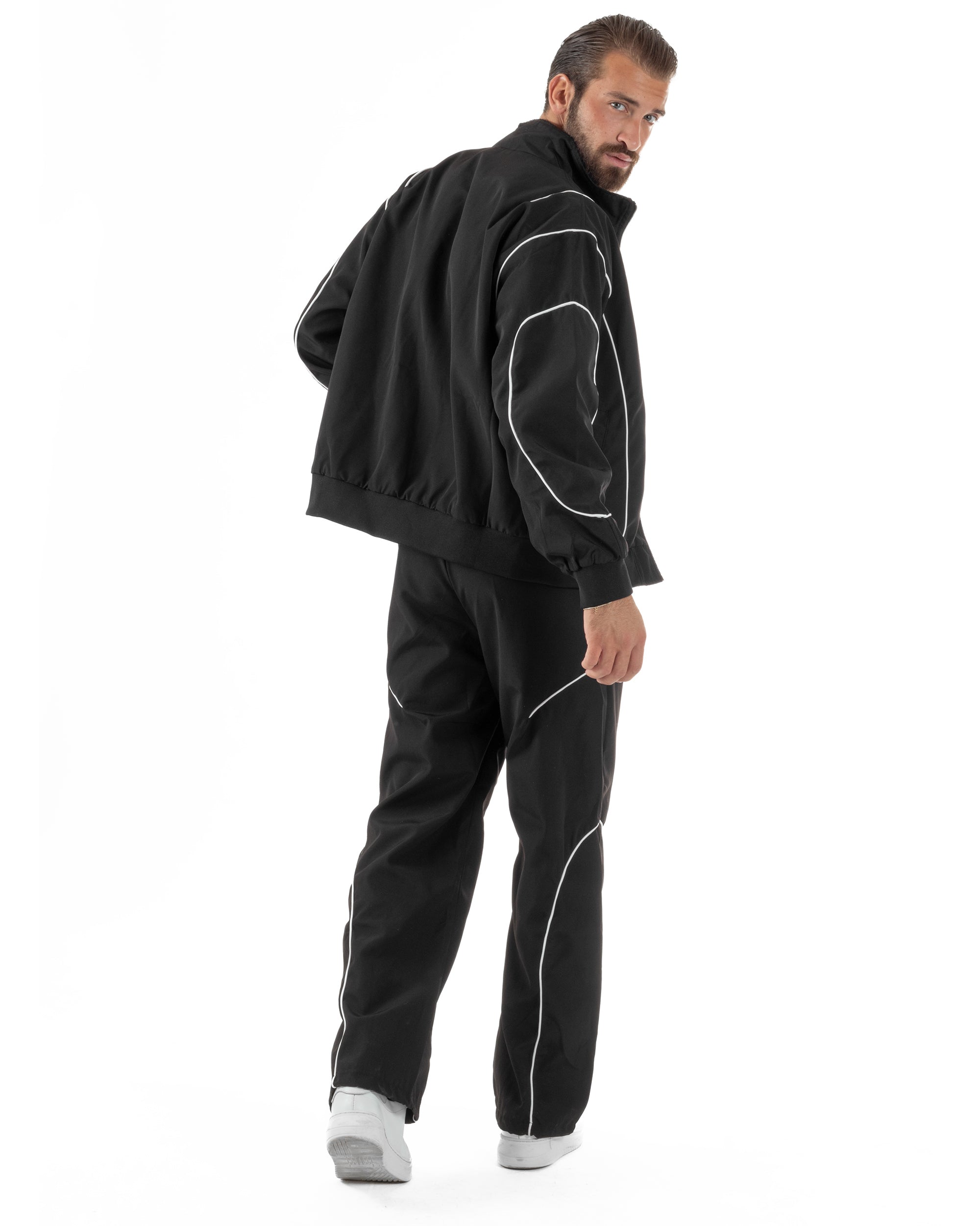 Coordinato Tuta Giacca Giubbotto Pantaloni Baggy Outfit Nero OU2531A