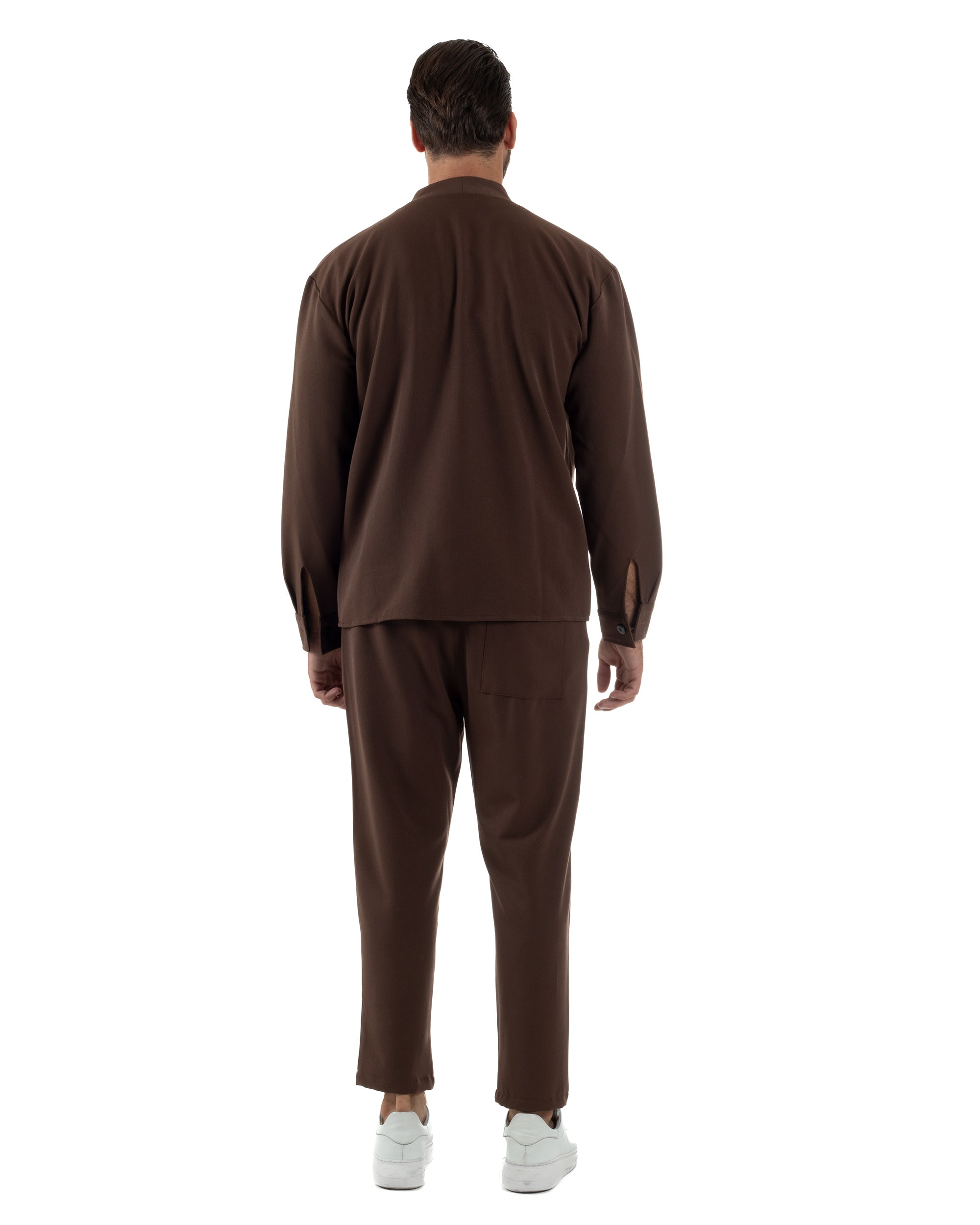 Coordinato Camicia Pantaloni Viscosa Casual Marrone OU2534A
