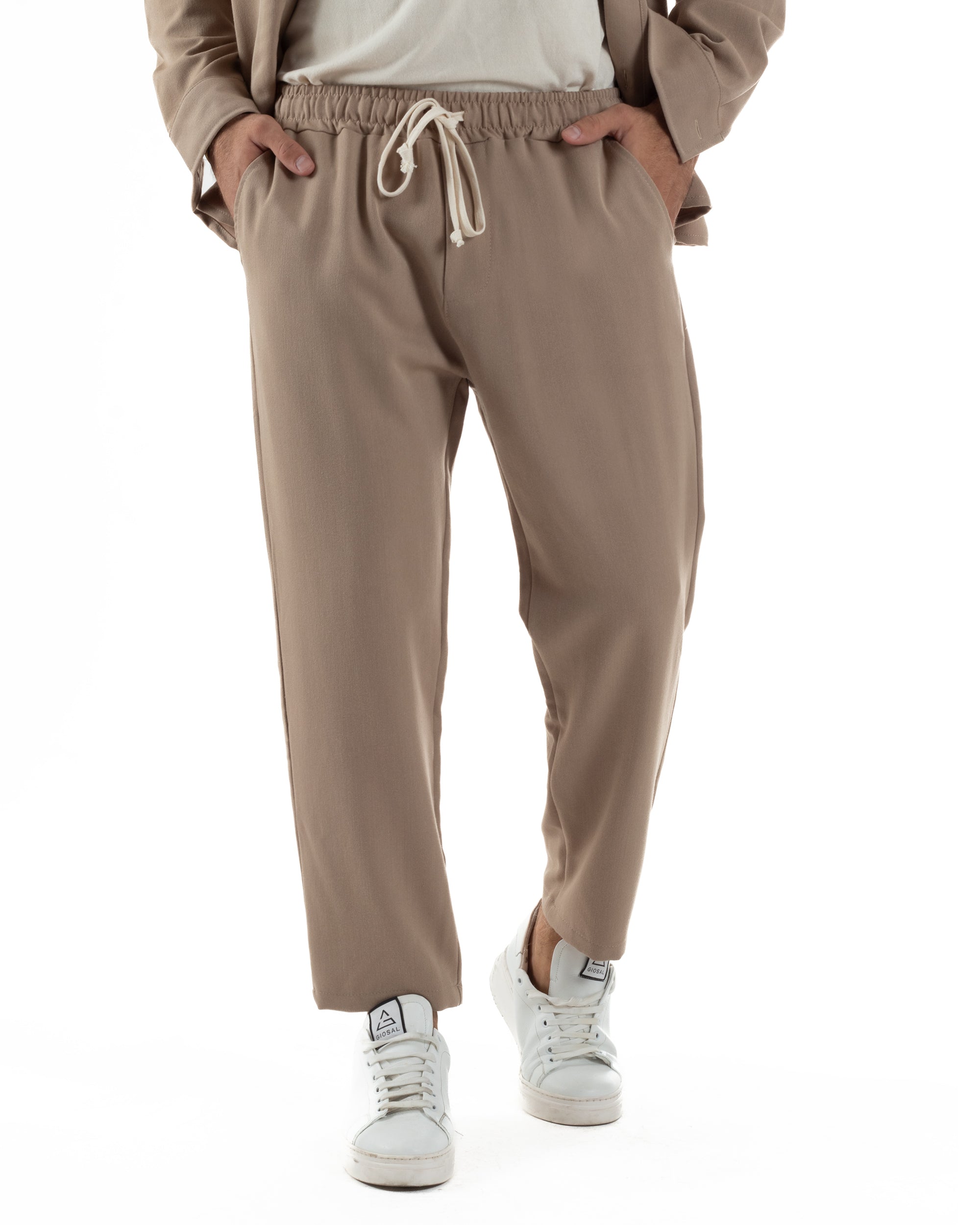 Coordinato Camicia Pantaloni Viscosa Casual Beige OU2535A