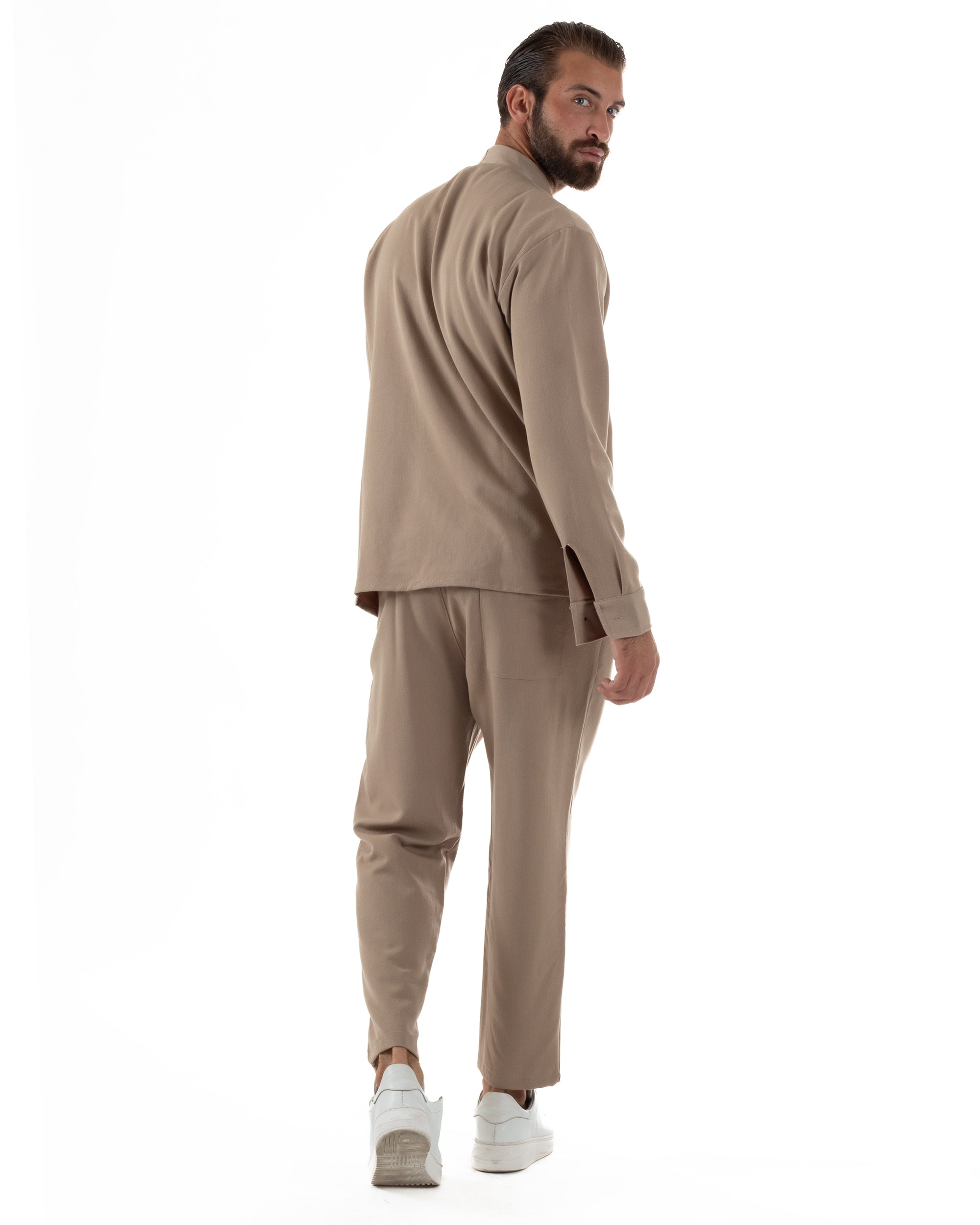 Coordinato Camicia Pantaloni Viscosa Casual Beige OU2535A