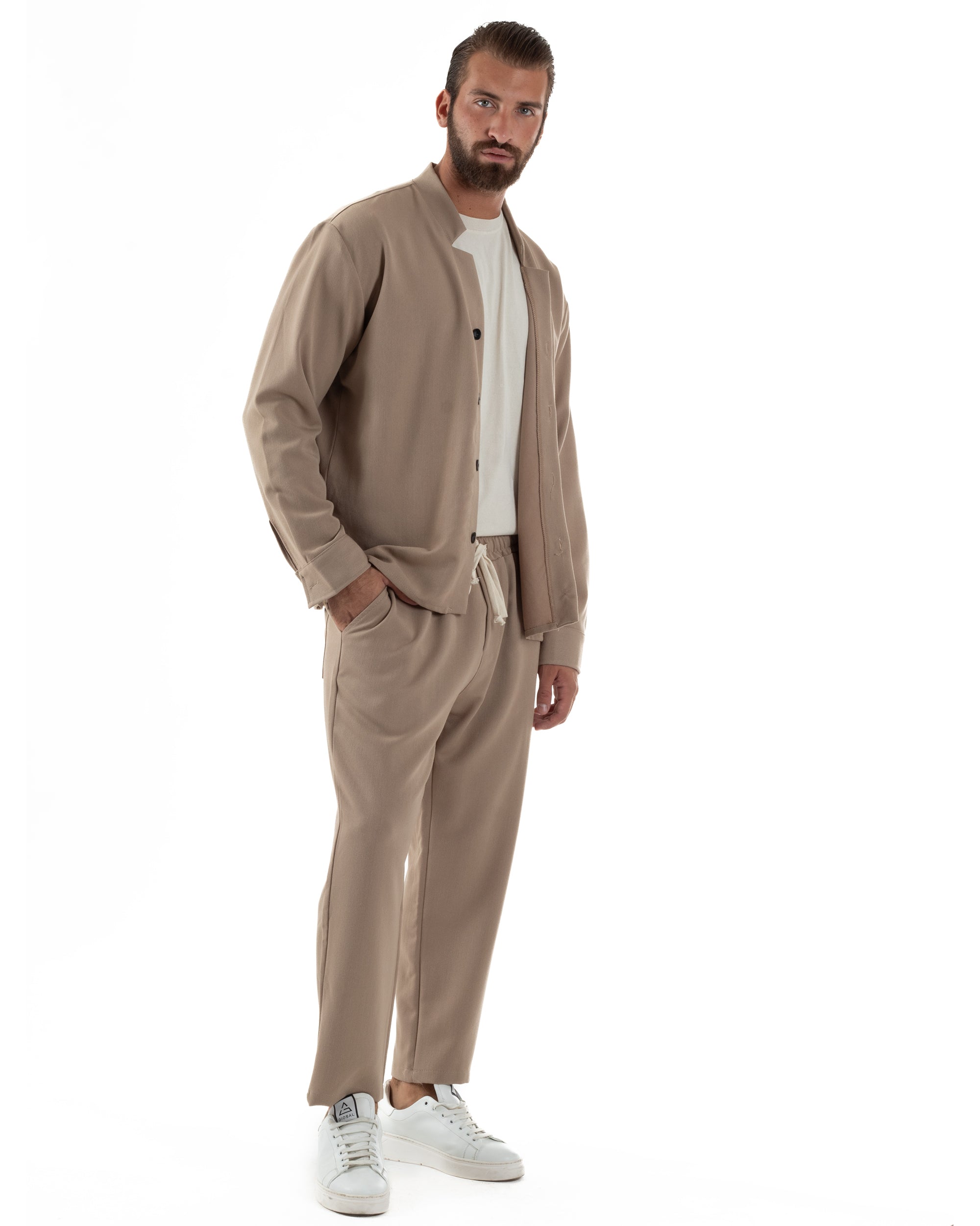 Coordinato Camicia Pantaloni Viscosa Casual Beige OU2535A