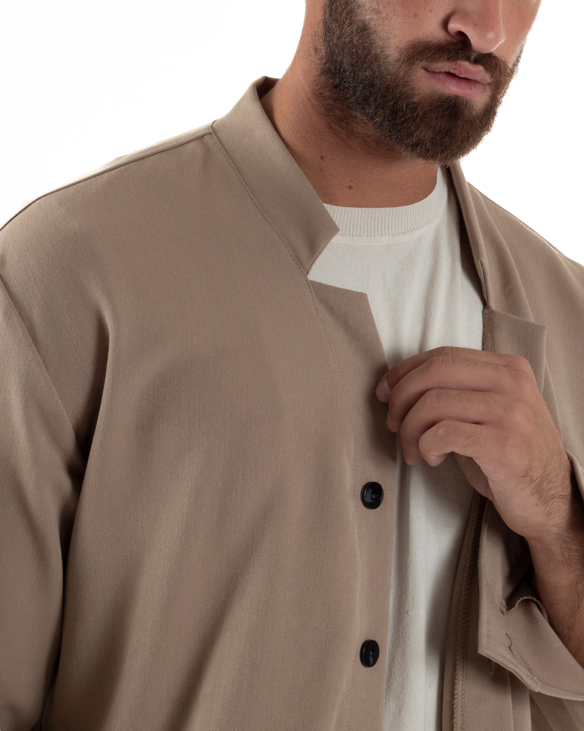 Coordinato Camicia Pantaloni Viscosa Casual Beige OU2535A