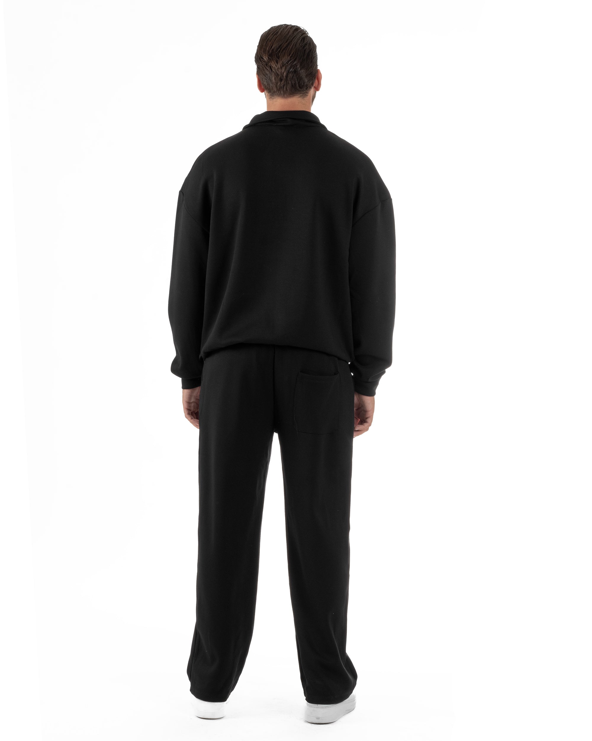 Coordinato Uomo Tuta Felpa Con Colletto Zip Pantaloni Baggy Relaxed Fit Nero OU2540A