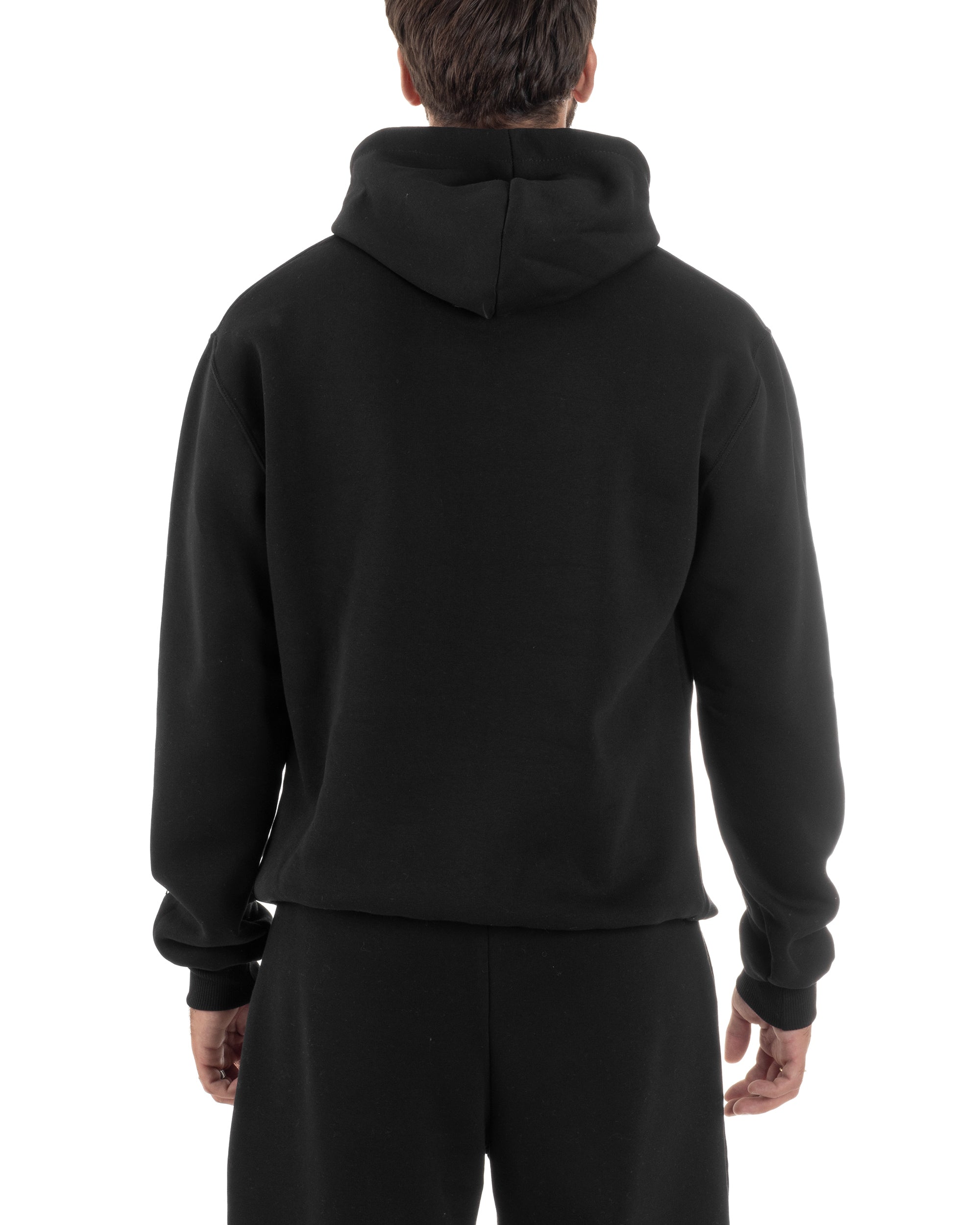 Coordinato Uomo Tuta Berna Felpa Cappuccio Pantaloni Jogger Nero OU2543A