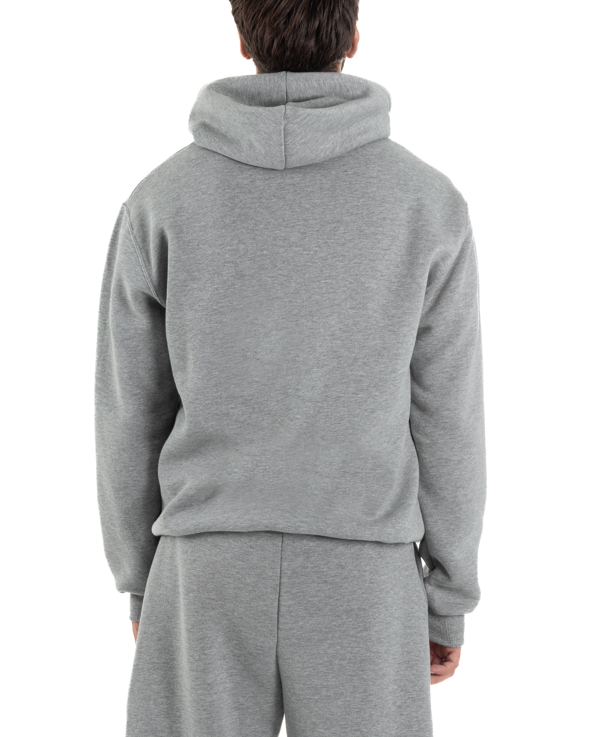 Coordinato Uomo Tuta Berna Felpa Cappuccio Pantaloni Jogger Grigio OU2544A