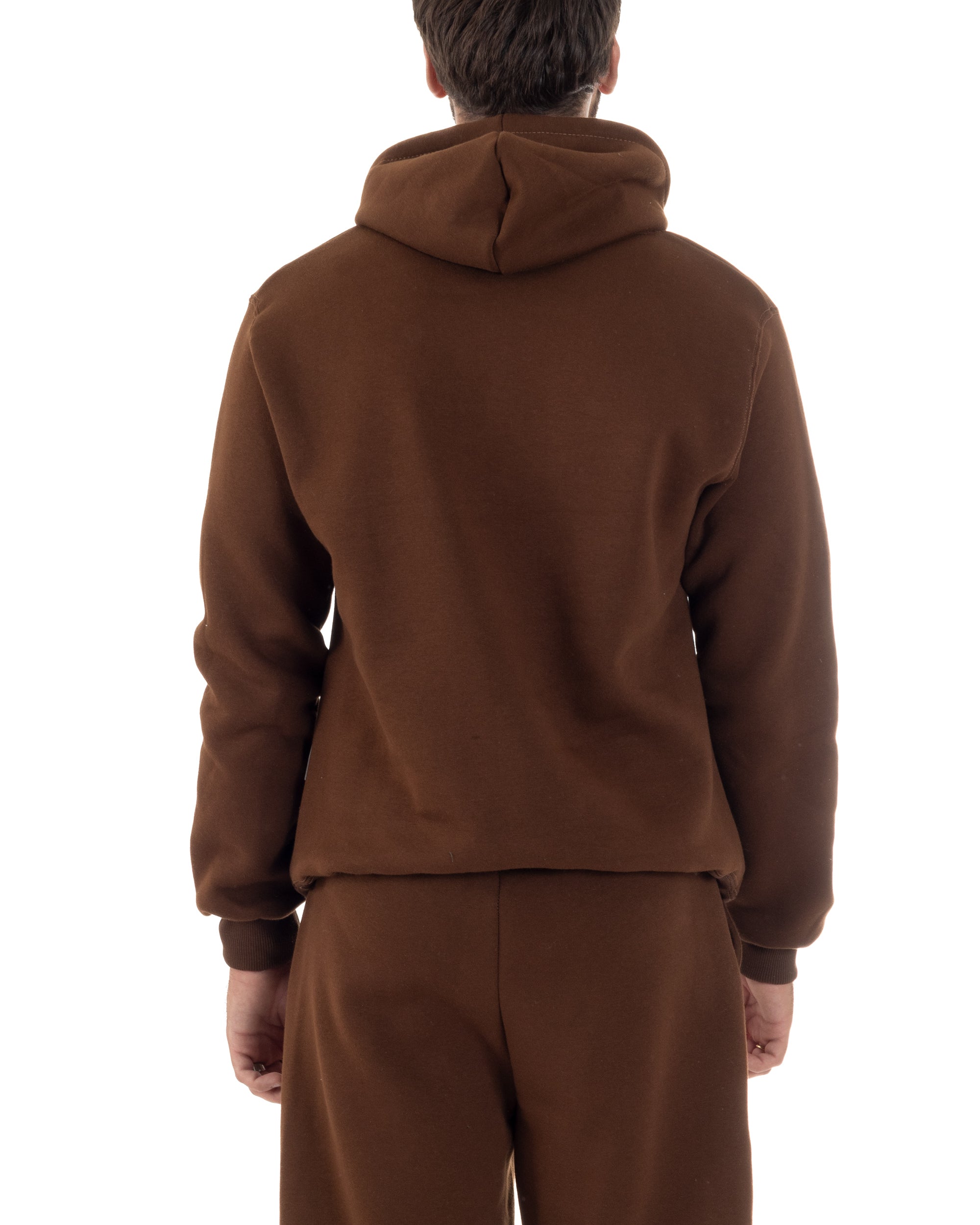 Coordinato Uomo Tuta Berna Felpa Cappuccio Pantaloni Jogger Marrone OU2545A