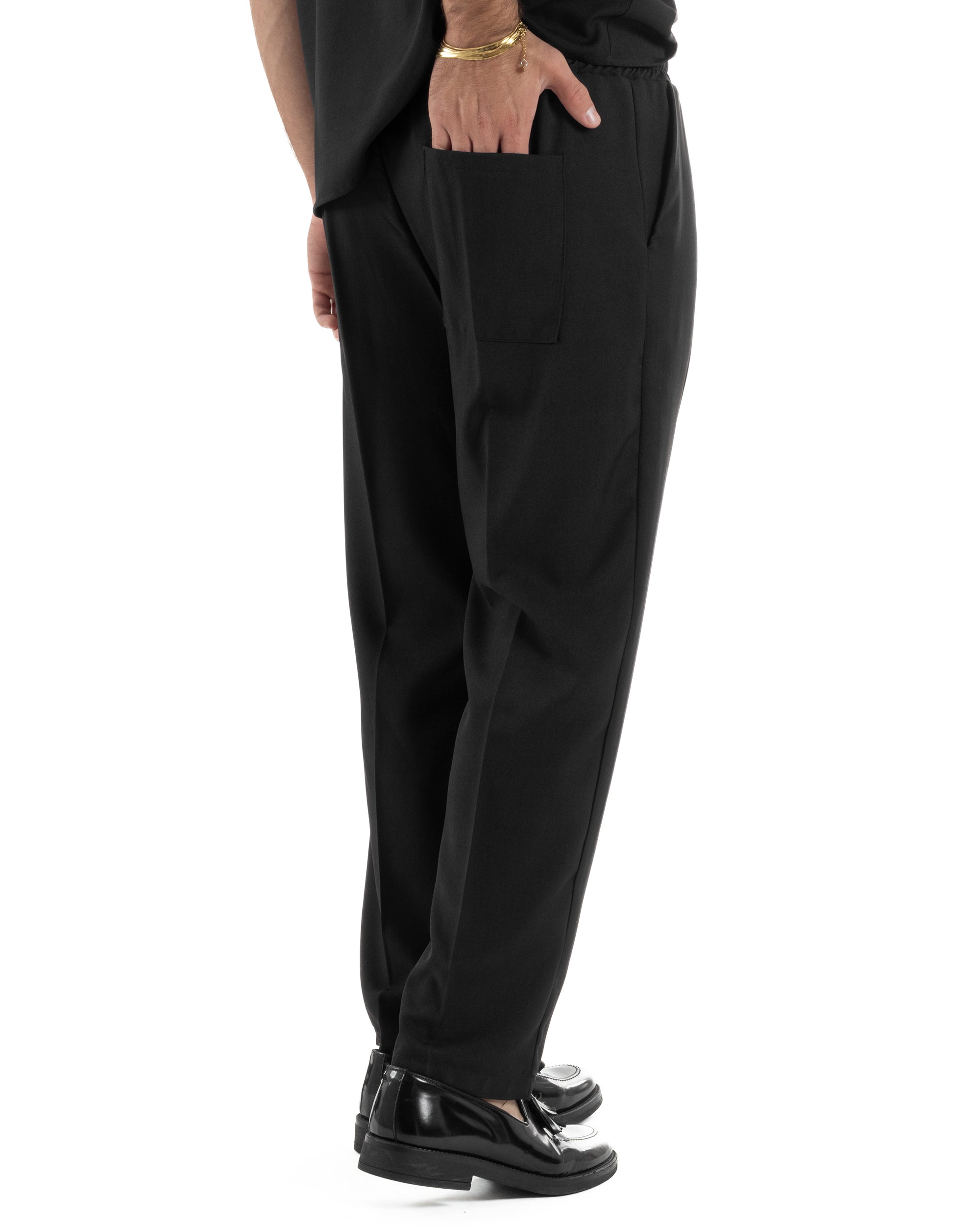 Coordinato uomo viscosa camicia giromanica pantaloni coulisse nero GIOSAL-OU2554A