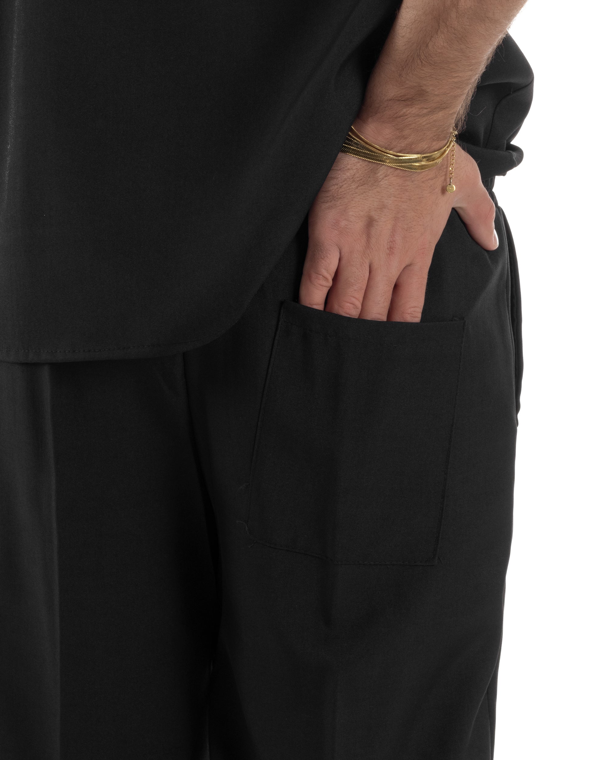 Coordinato uomo viscosa camicia giromanica pantaloni coulisse nero GIOSAL-OU2554A